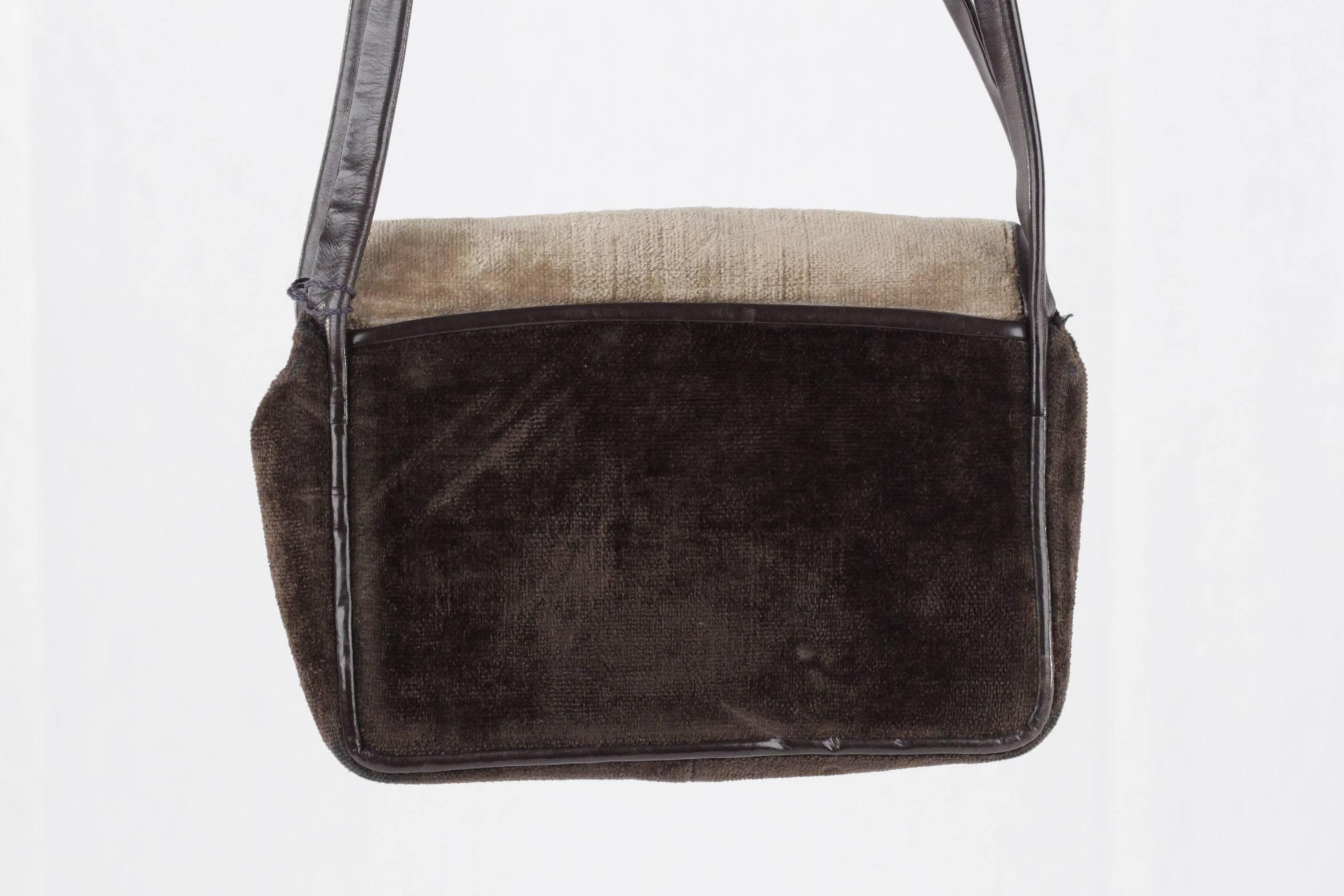 ROBERTA DI CAMERINO VINTAGE Brown & Beige Velvet SHOULDER BAG Handbag 1