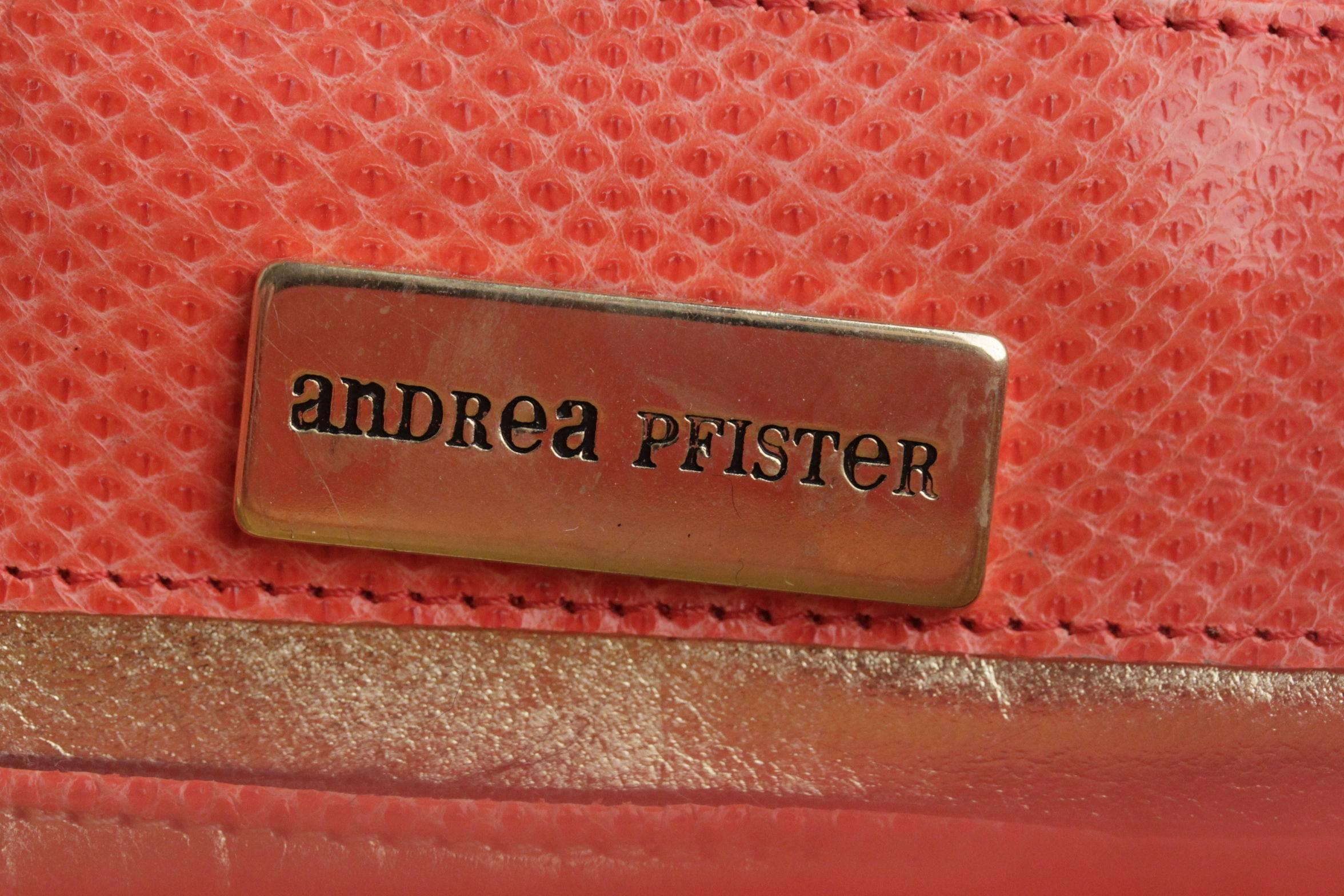 Women's ANDREA PFISTER Vintage Orange Lizard HANDBAG Evening Bag BANGLE Handle