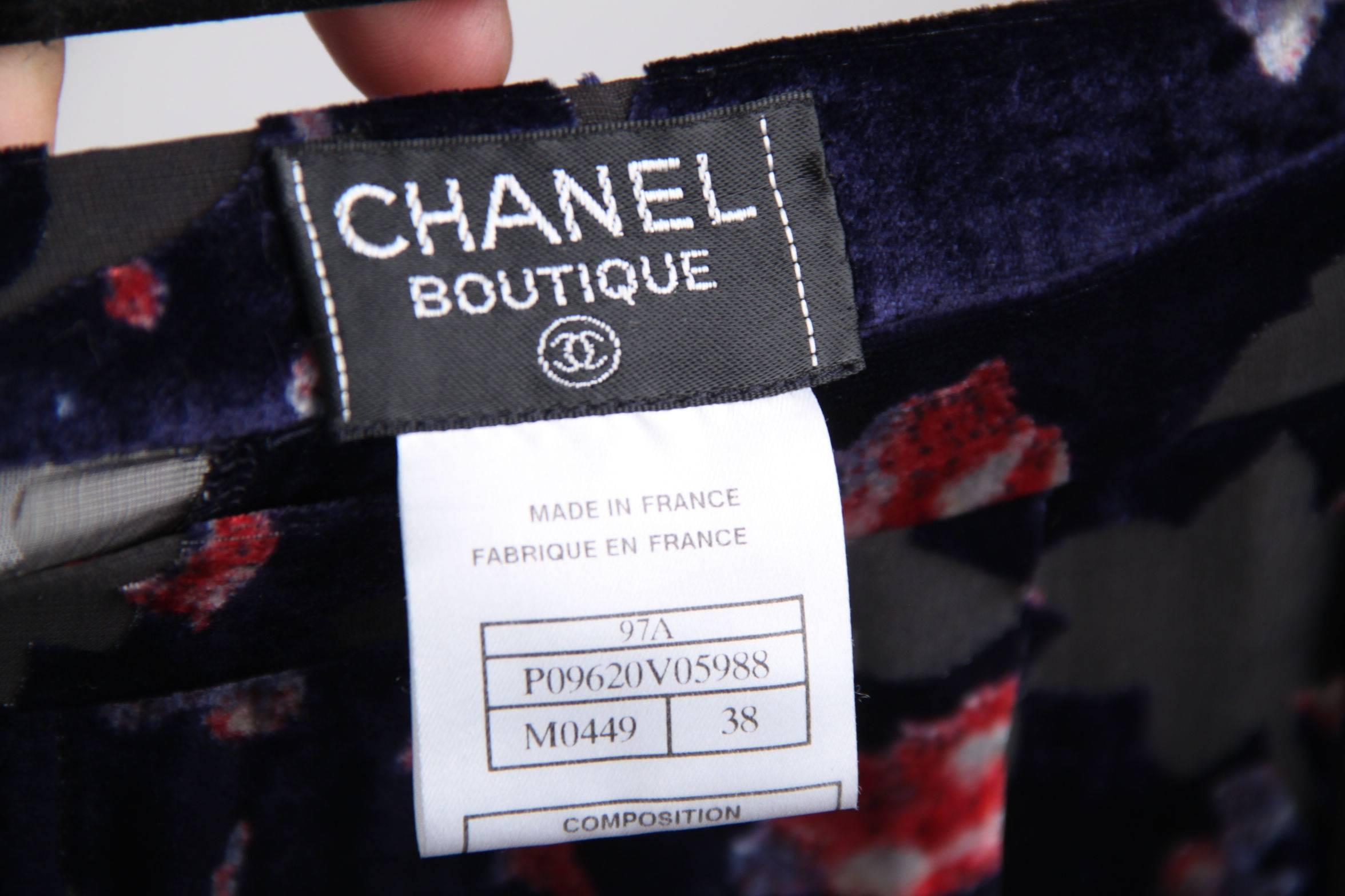 CHANEL BOUTIQUE Vintage Blue Velvet & Silk WIDE LEG Pants TROUSERS Size 38 FR 1
