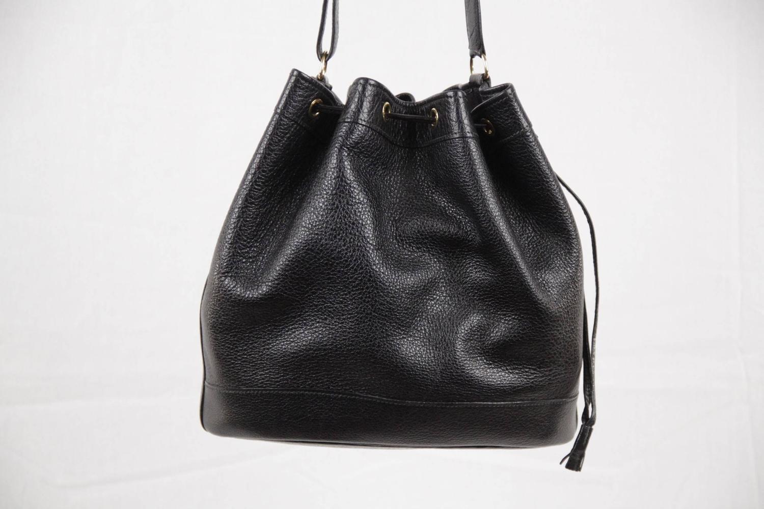 HERMES PARIS Vintage Black Leather MARKET GM Bucket SHOULDER BAG For Sale at 1stdibs