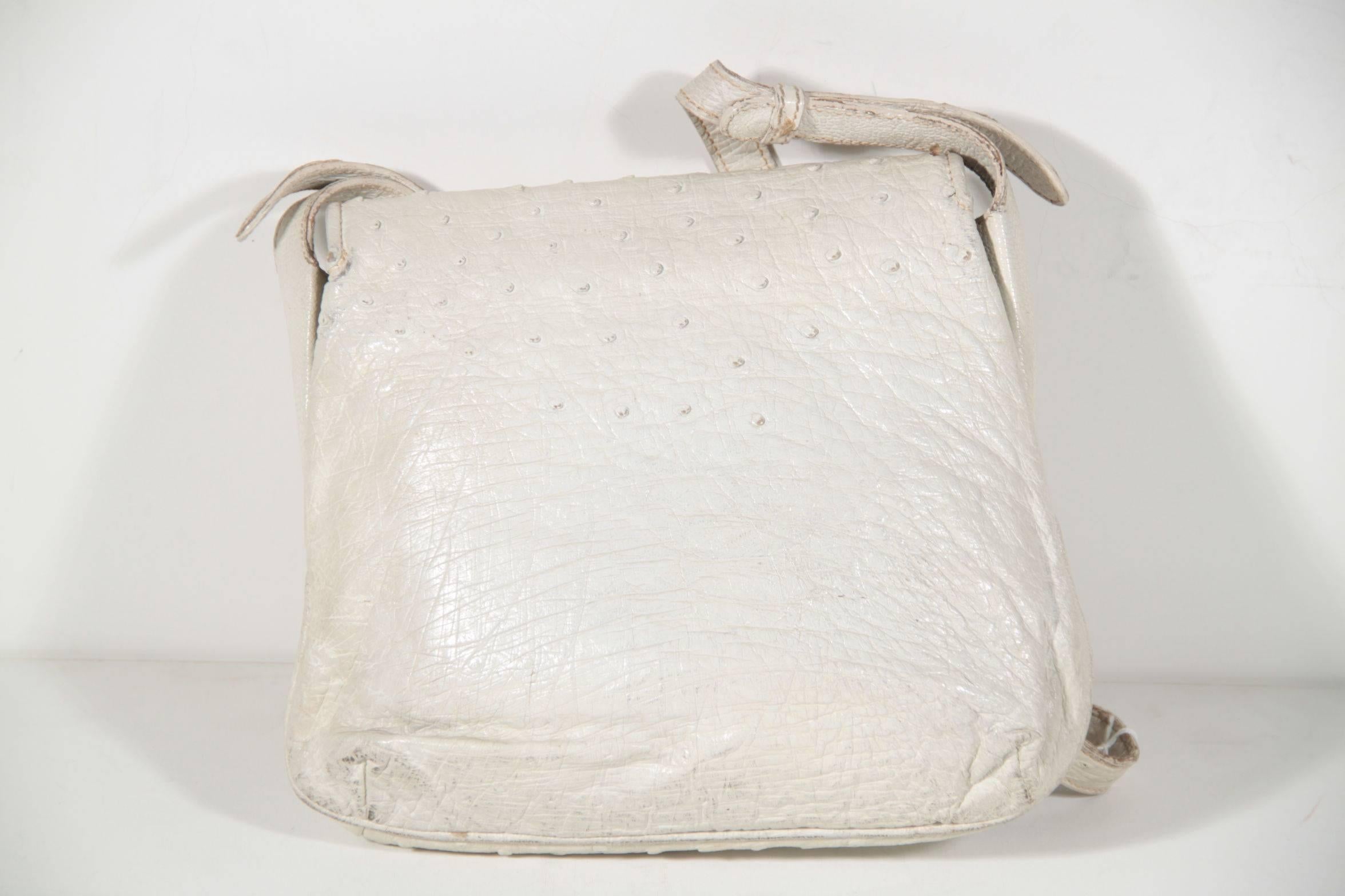 GUCCI  VINTAGE White OSTRICH Leather SHOULDER BAG Enamel Tiger 1