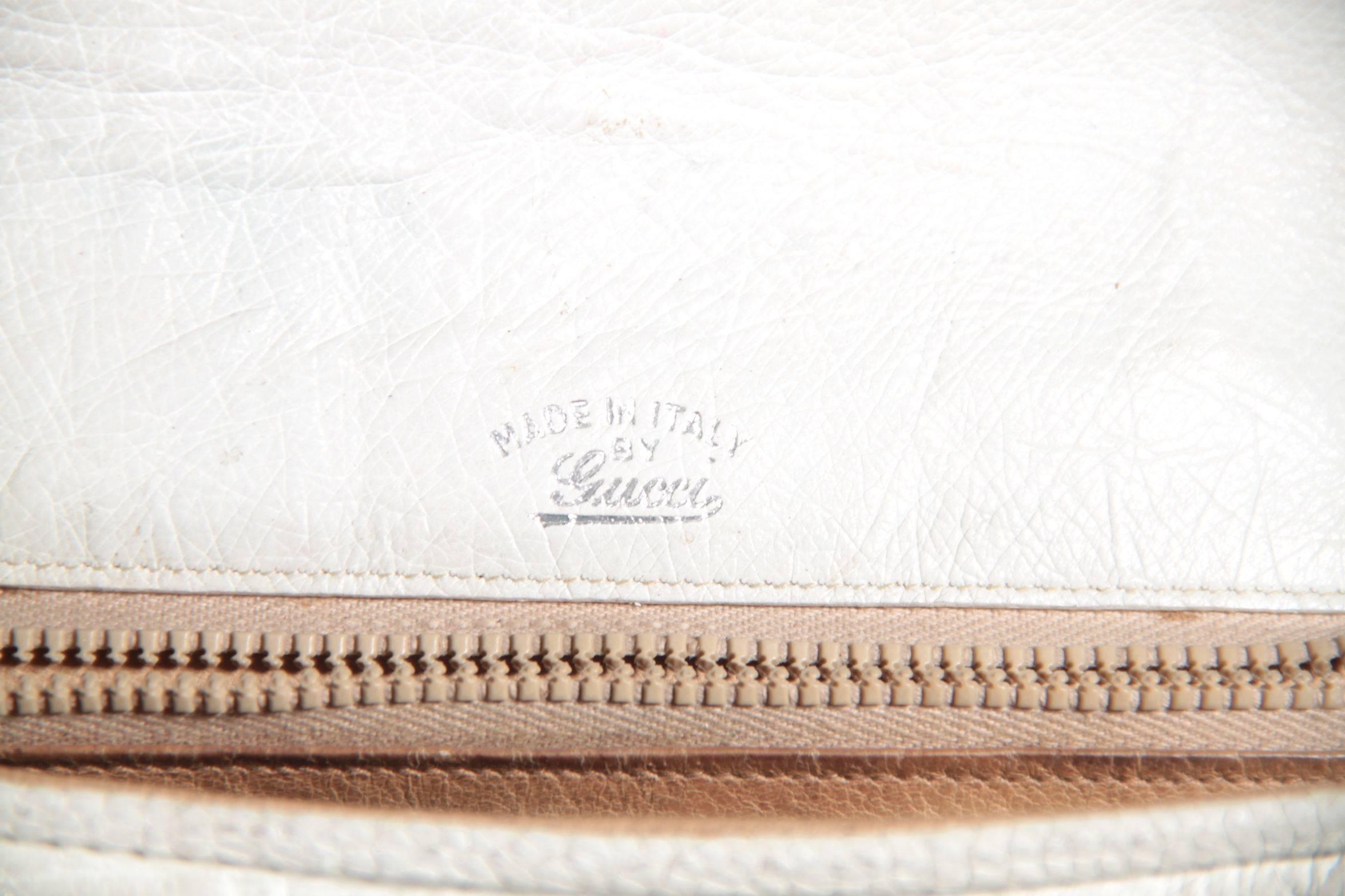 GUCCI  VINTAGE White OSTRICH Leather SHOULDER BAG Enamel Tiger 5