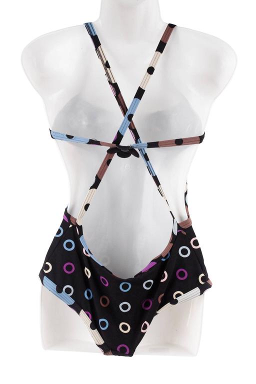 LOUIS VUITTON Black ONE PIECE SWIMSUIT w/ FLOWER Applique Size 40 For Sale at 1stdibs