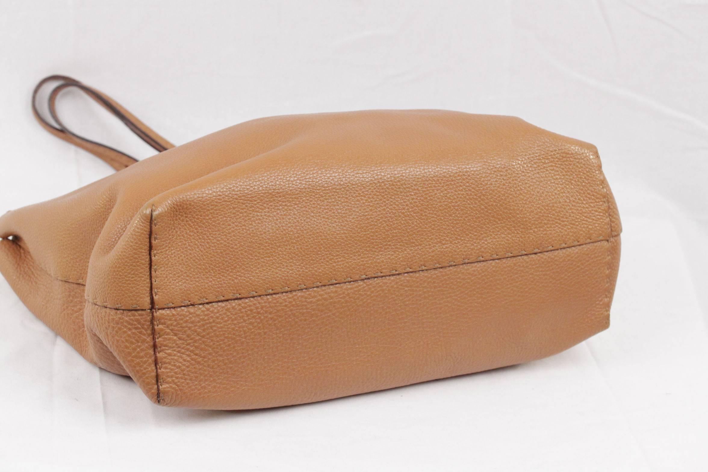 Orange FENDI SELLERIA Tan Leather TOTE Shoulder Bag SHOPPING Limited Edition