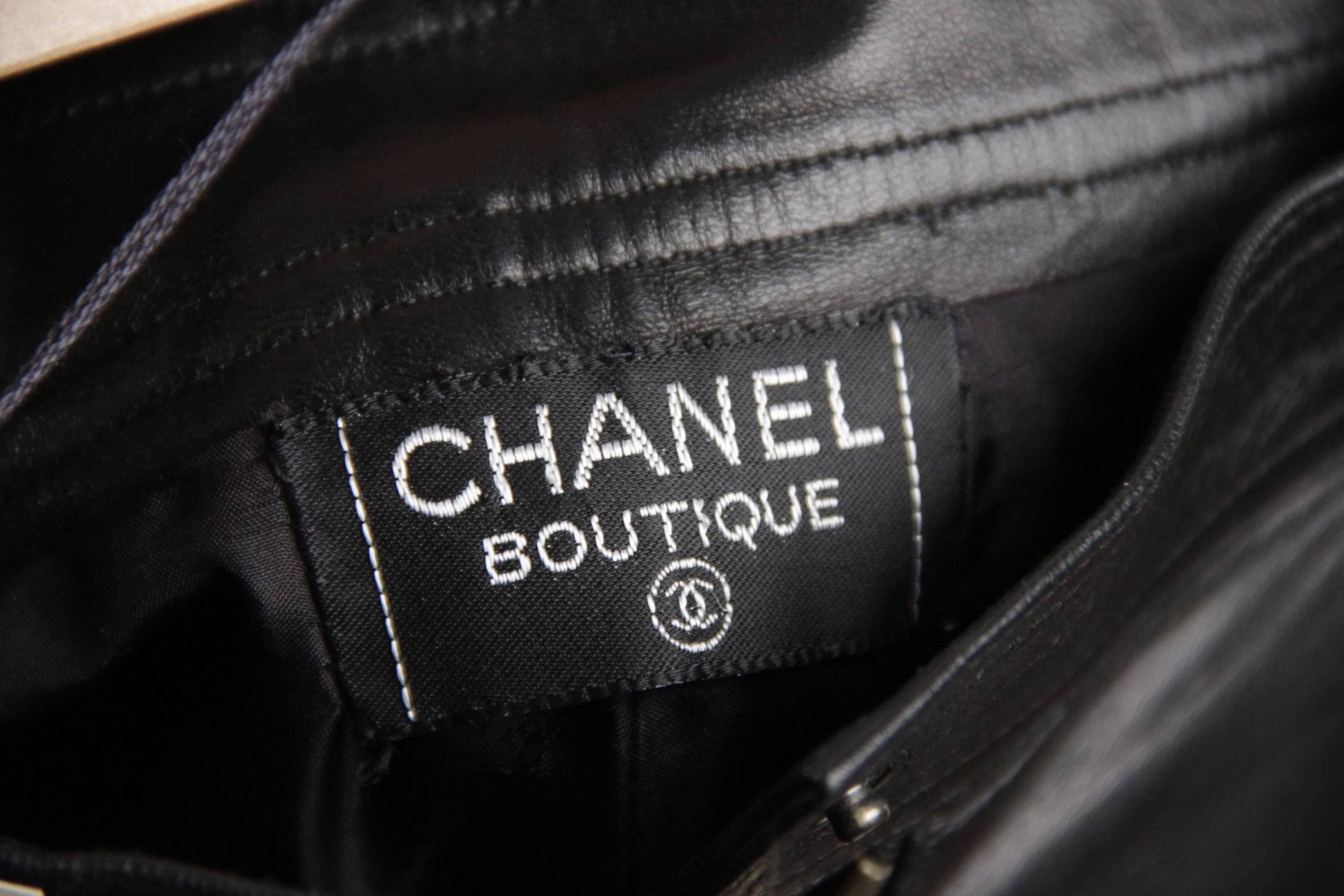 CHANEL BOUTIQUE Black Leather BIKER PANTS Trousers w/ ANKLE ZIP 3