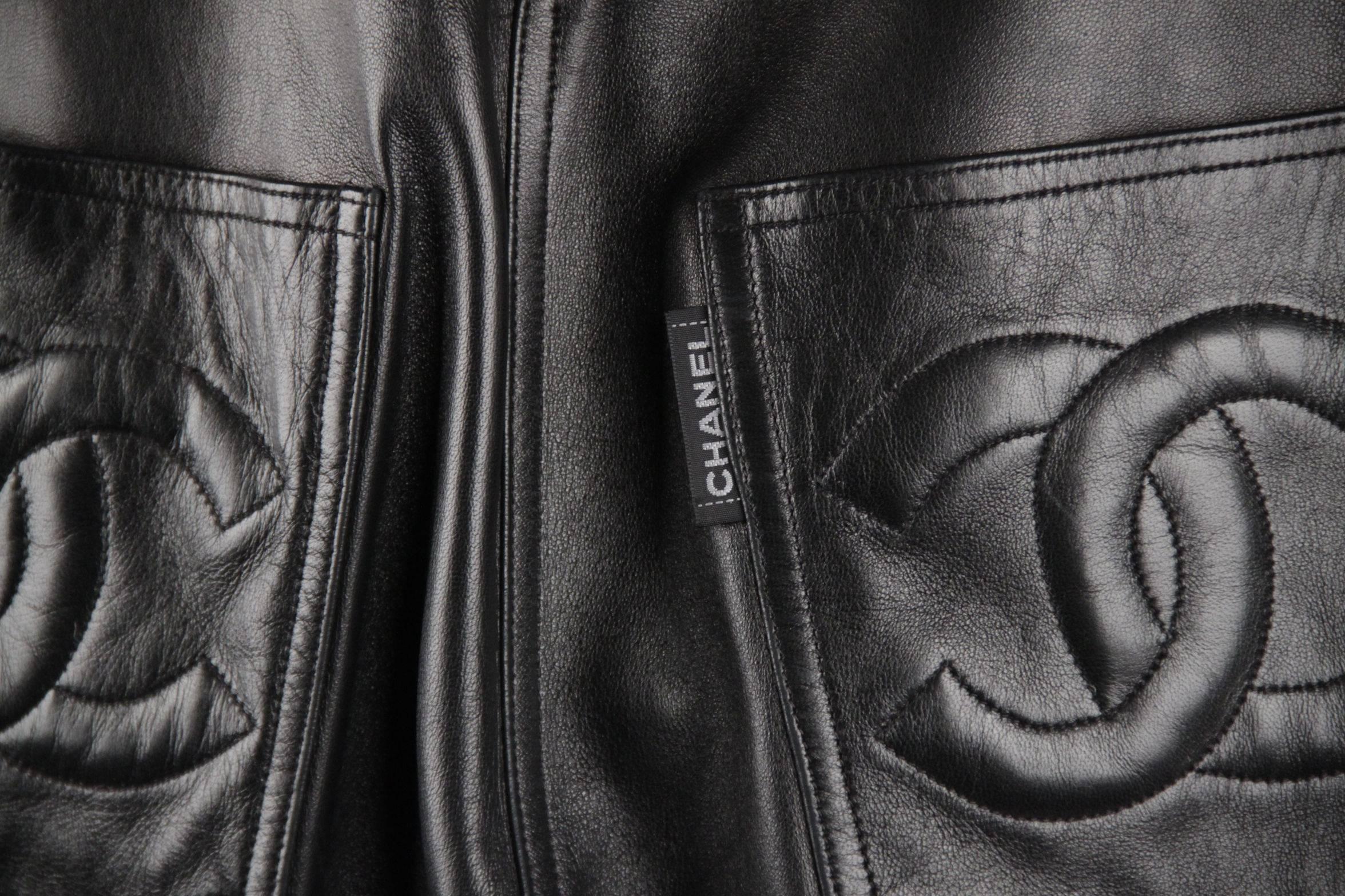 Women's CHANEL BOUTIQUE Black Leather BIKER PANTS Trousers w/ ANKLE ZIP