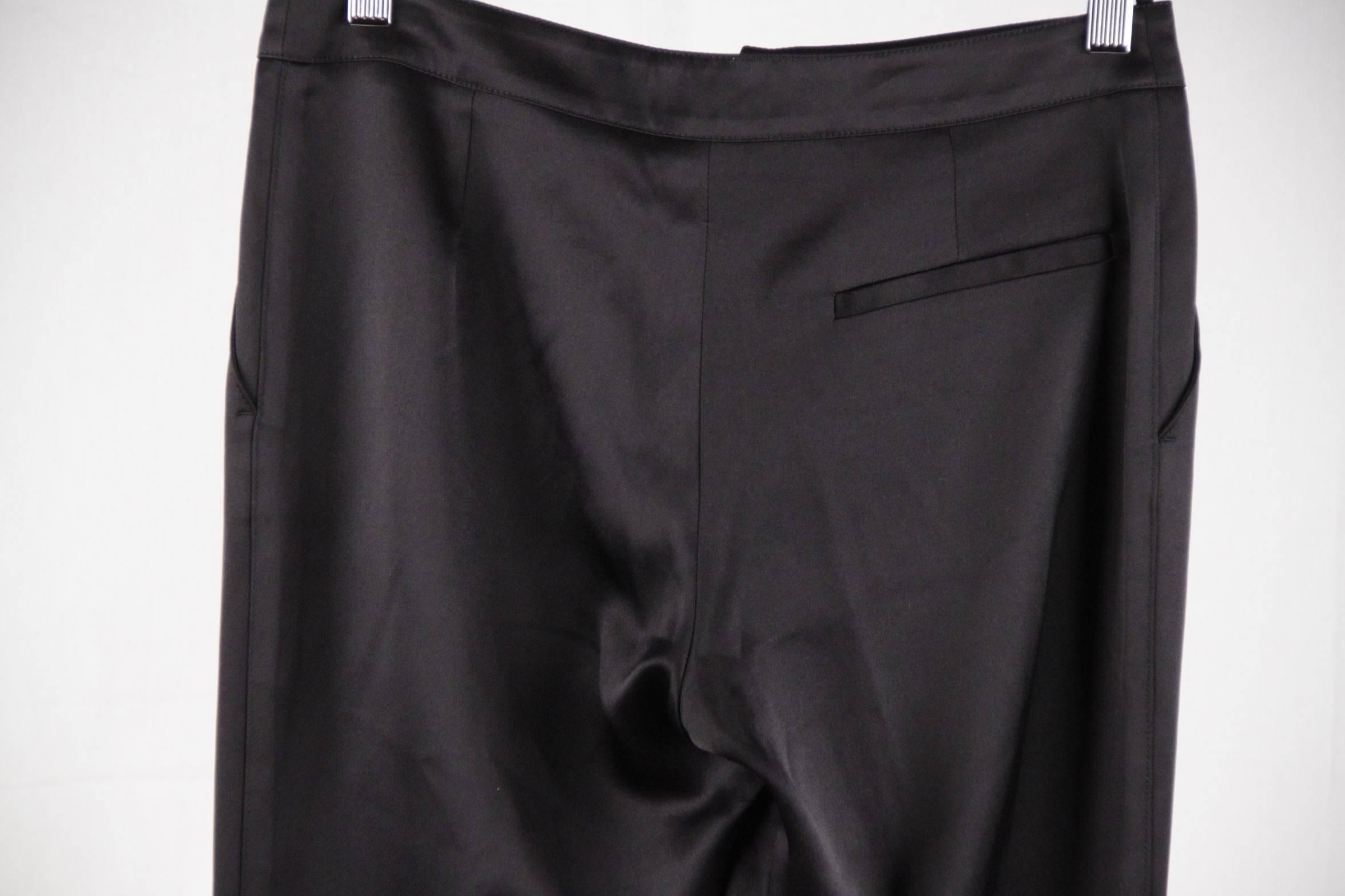 Women's CHANEL Black Pure Silk PANTS Trousers w/ ZIP Detail SIZE 36