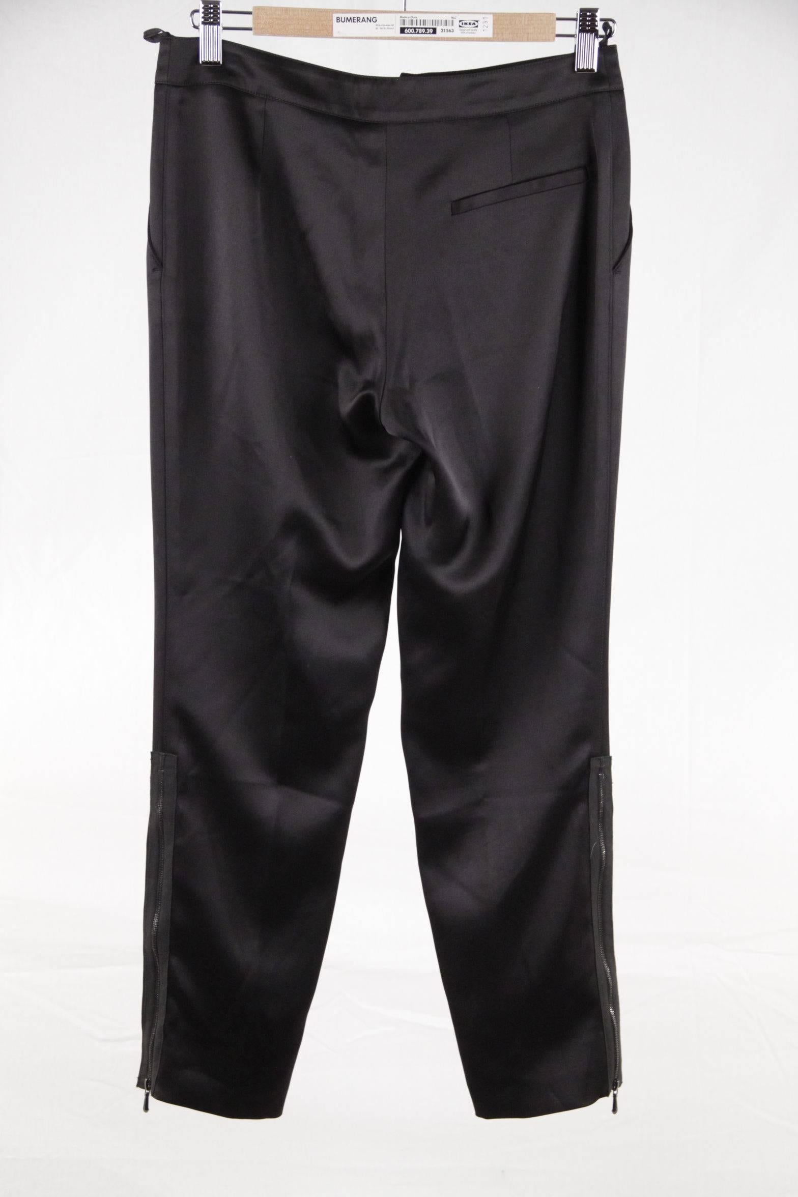 CHANEL Black Pure Silk PANTS Trousers w/ ZIP Detail SIZE 36 1