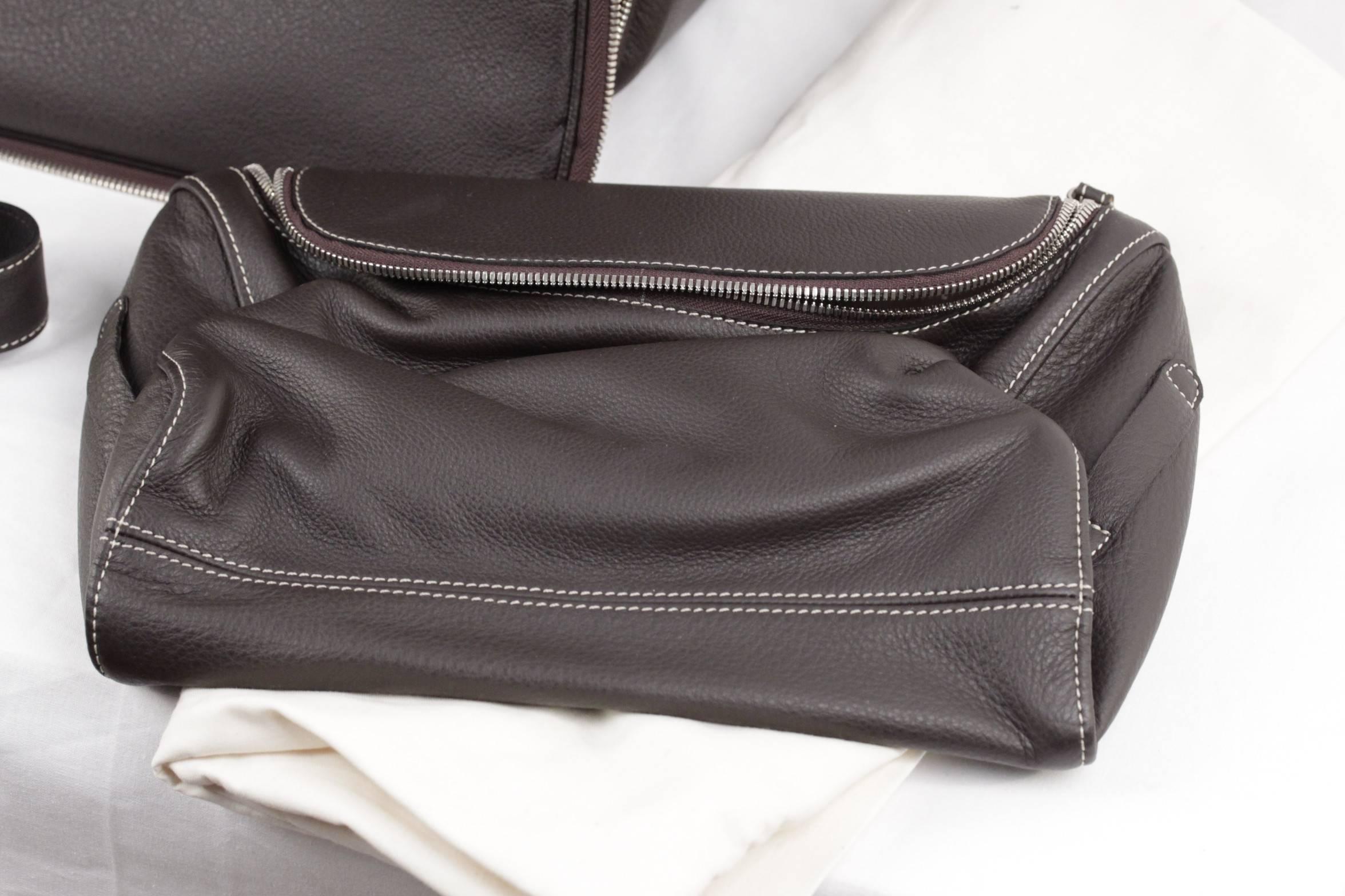 Black BATTISTONI Brown leather GARMENT CARRIER BAG Travel Suit Cover w/ WASH BAG