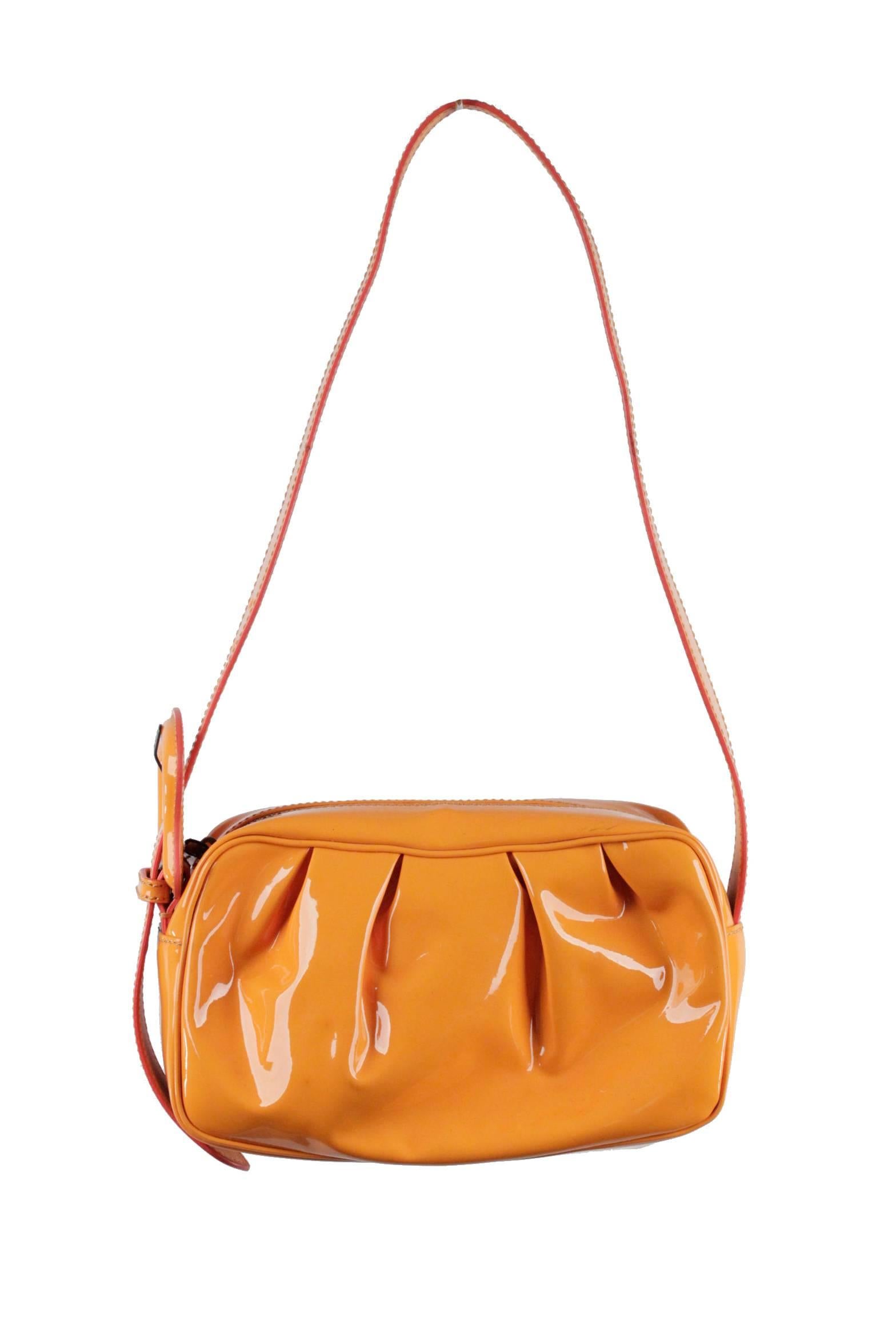 FENDI Orange Patent Leather Small CAMERA B BAG SHOULDER BAG Handbag