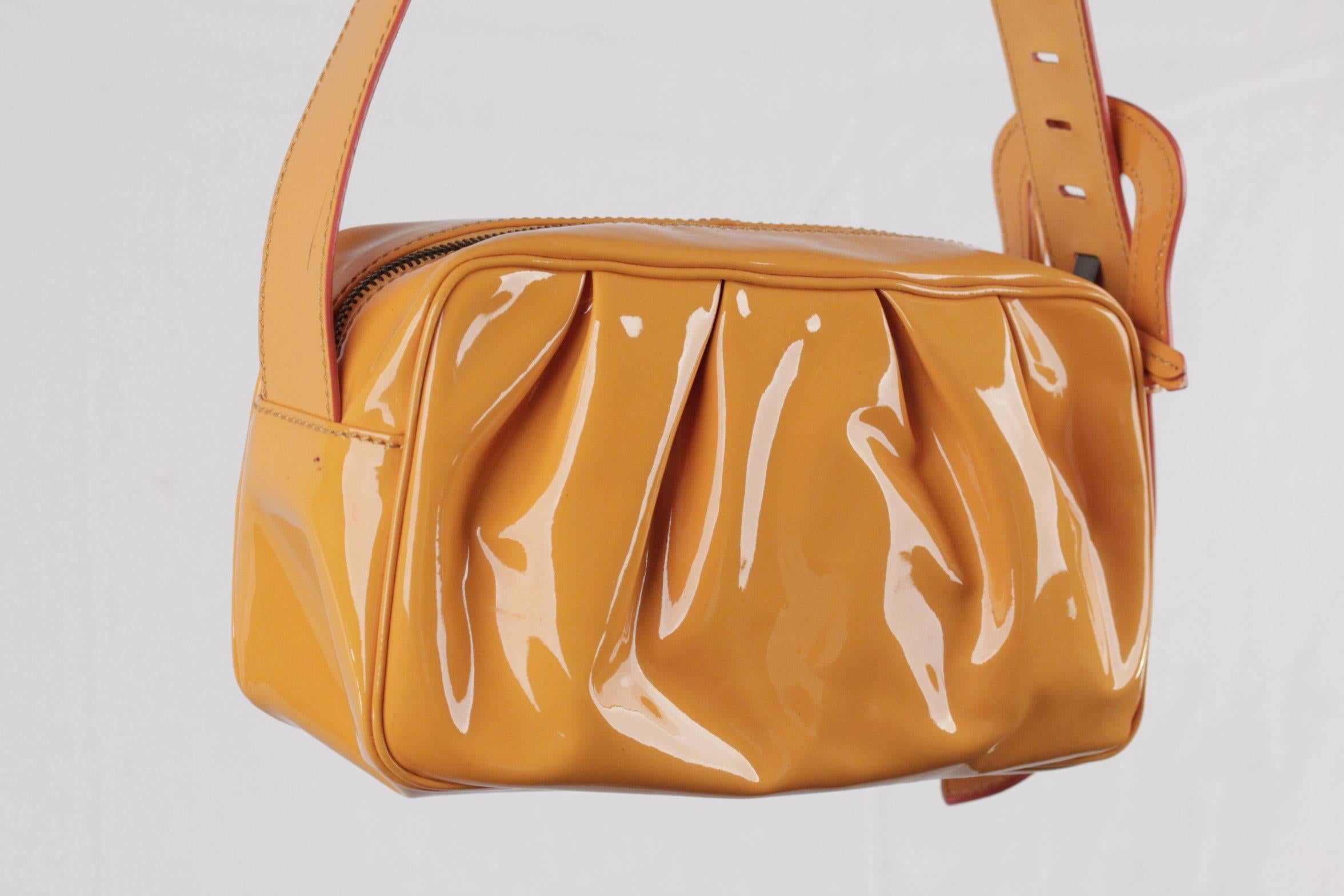 Women's FENDI Orange Patent Leather Small CAMERA B BAG SHOULDER BAG Handbag