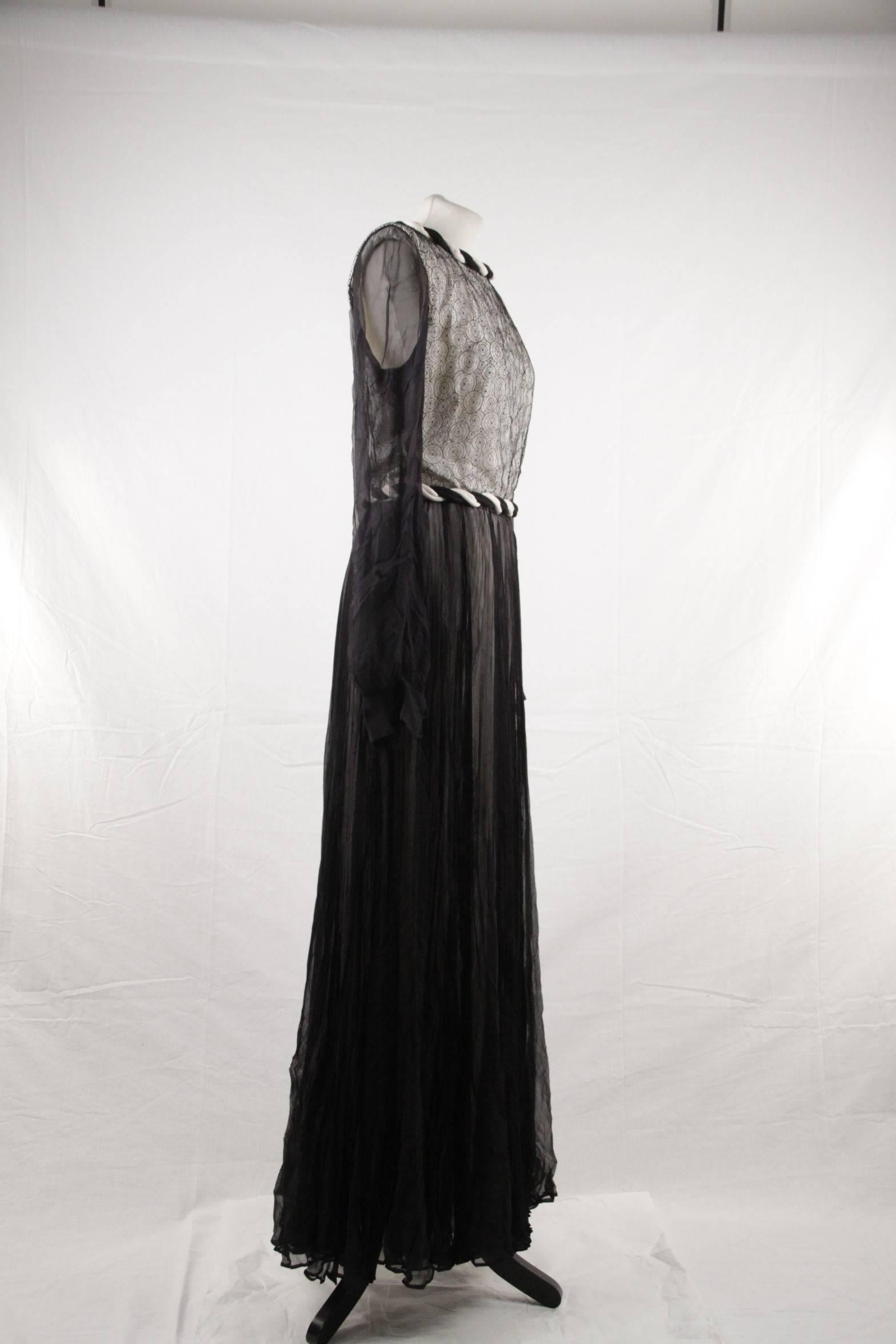 ANDRE LAUG Vintage Black & White GOWN Long Sleeve EVENING DRESS 1