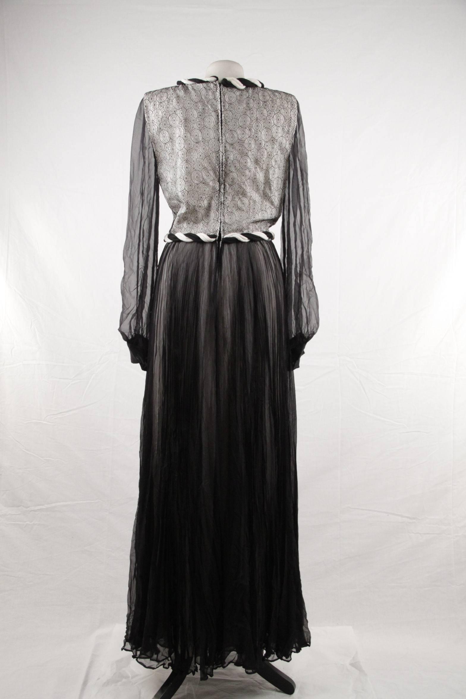 Women's ANDRE LAUG Vintage Black & White GOWN Long Sleeve EVENING DRESS