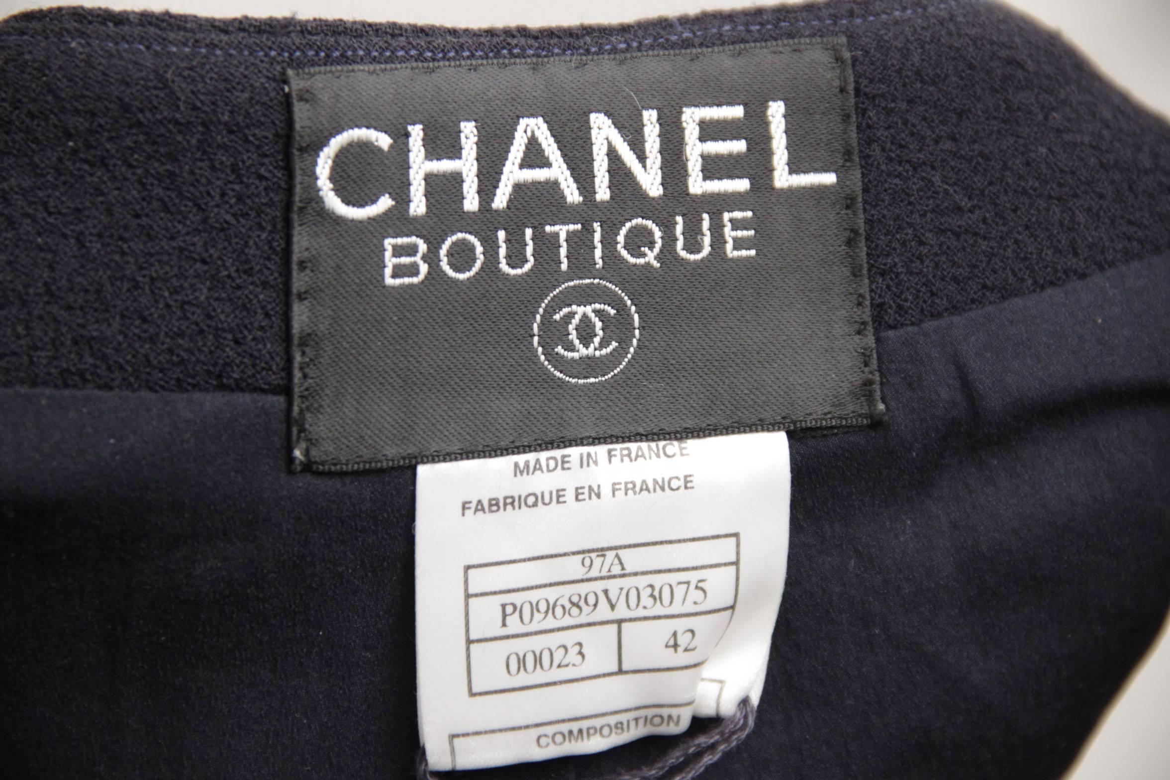 CHANEL BOUTIQUE Navy Blue Wool CROPPED Zip Up JACKET Size 42 5