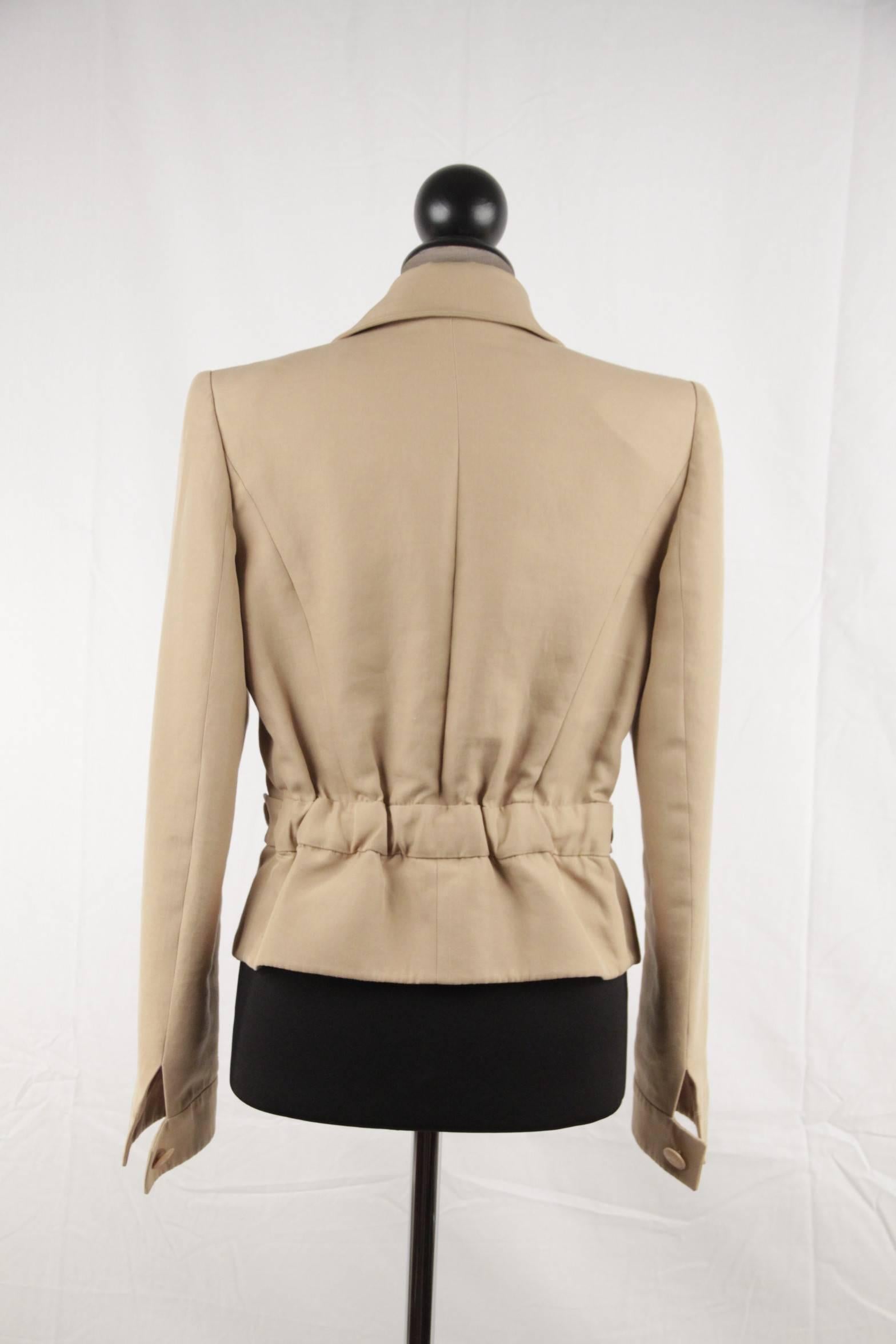 Beige HERMES PARIS Vintage Tan Cotton ZIP JACKET Fitted Waist Size 38