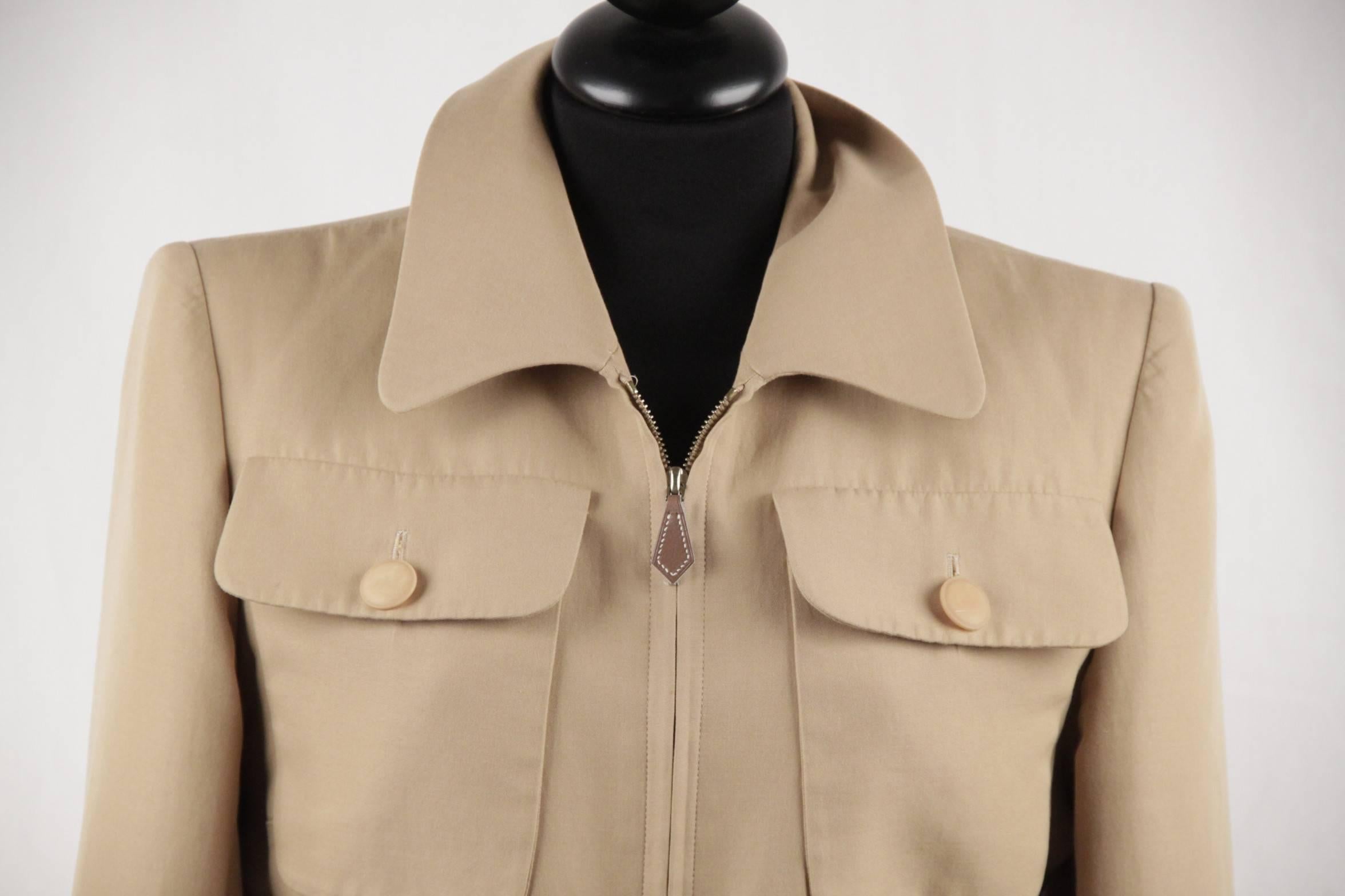 HERMES PARIS Vintage Tan Cotton ZIP JACKET Fitted Waist Size 38 In Good Condition In Rome, Rome