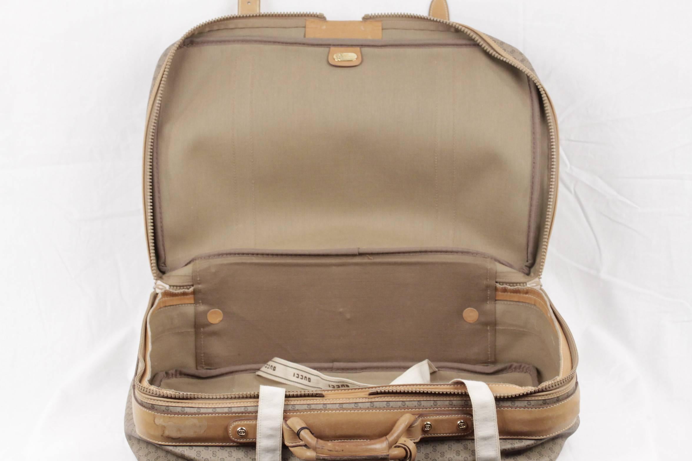GUCCI VINTAGE Tan GG MONOGRAM Canvas CABIN SIZE SUITCASE Travel Bag In Fair Condition In Rome, Rome