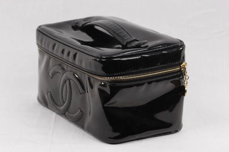 CHANEL Black Patent Leather COSMETIC BAG Vanity Case HANDBAG Purse at  1stDibs