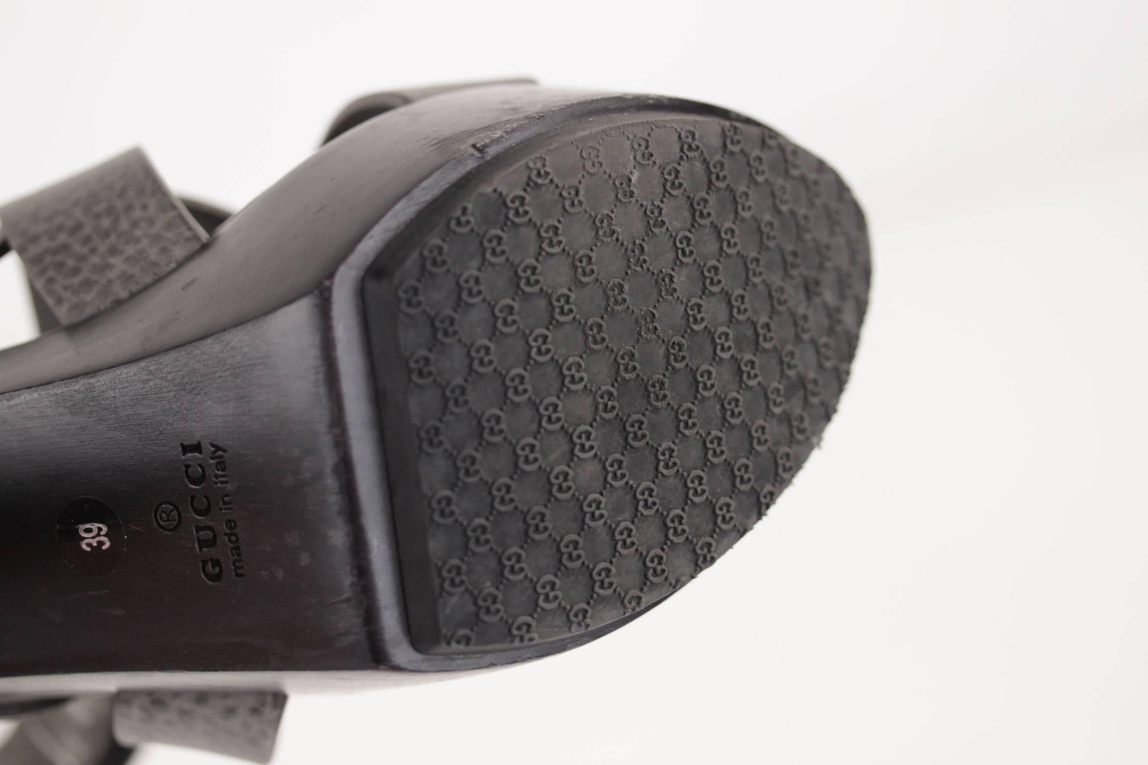 GUCCI Italian Gray Leather ANKLE WRAP Strap PLATFORMS Shoes SANDALS Sz 39 1