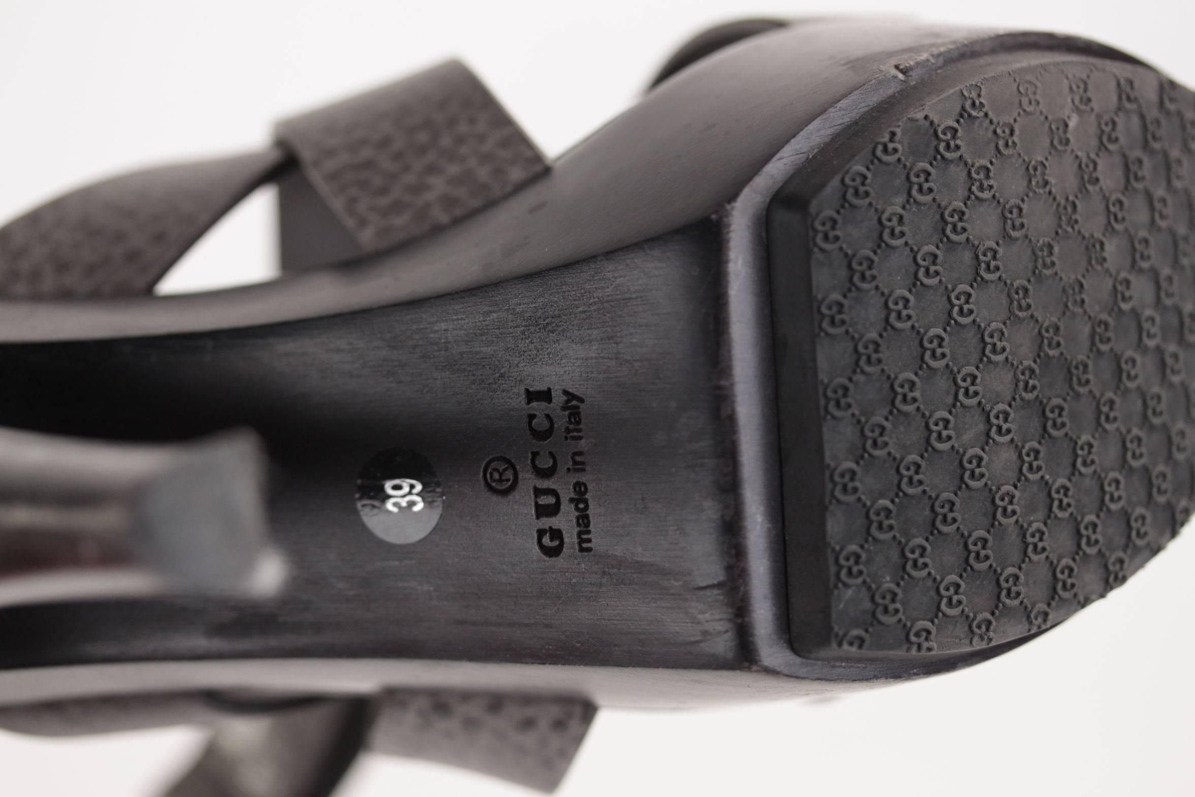 GUCCI Italian Gray Leather ANKLE WRAP Strap PLATFORMS Shoes SANDALS Sz 39 3
