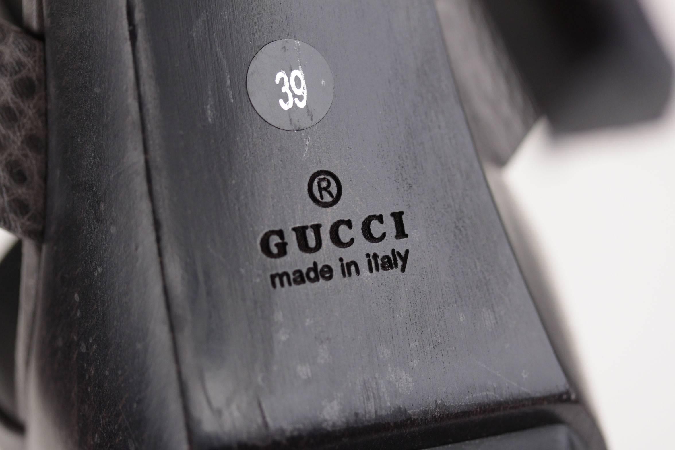 GUCCI Italian Gray Leather ANKLE WRAP Strap PLATFORMS Shoes SANDALS Sz 39 2