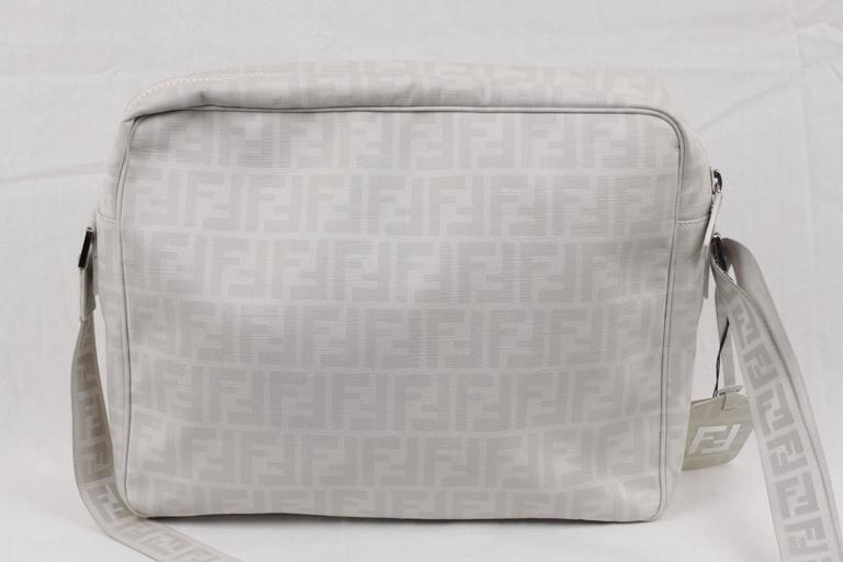 FENDI White FF MONOGRAM Canvas LARGE MESSENGER BAG Crossbody For Sale
