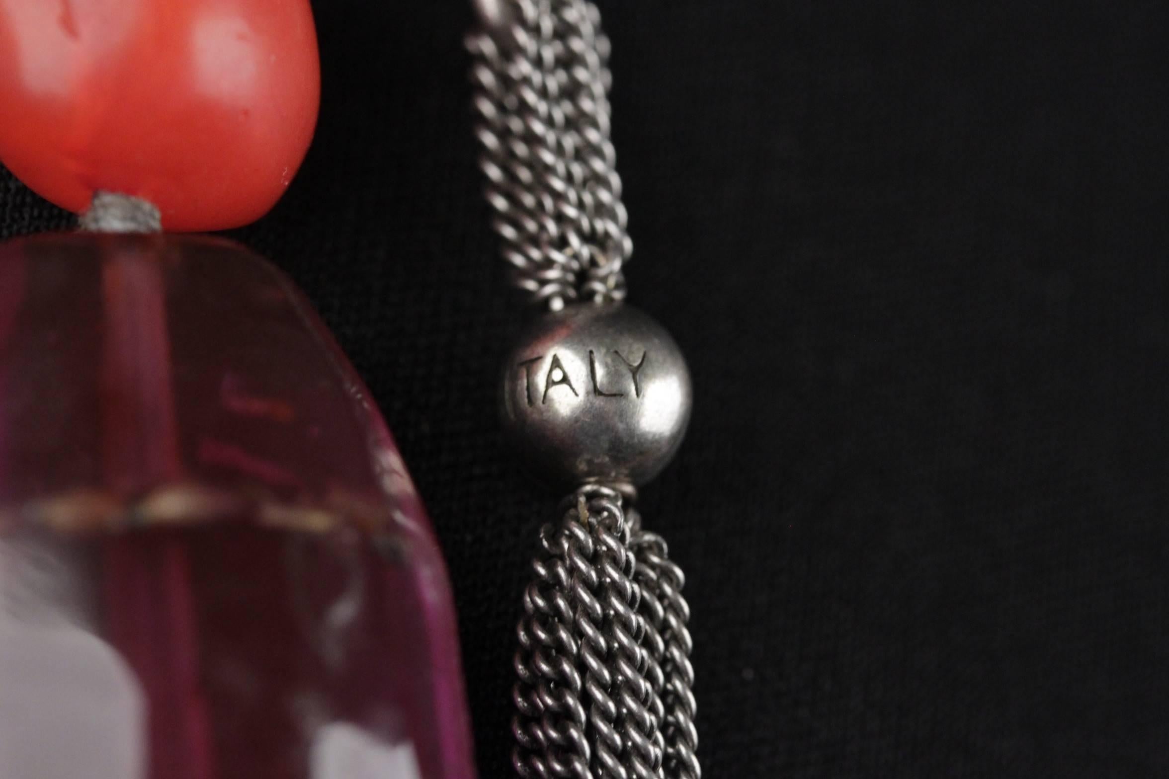  PELLINI MILANO Perles en résine rouge & Pierres naturelles LONG COLLIER DE PERLES Pour femmes 