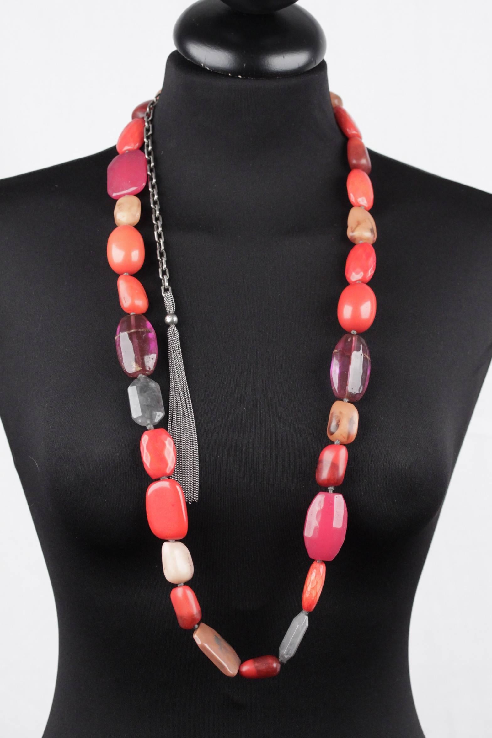 PELLINI MILANO Red Resin Beads & Natural Stones BEADED LONG NECKLACE