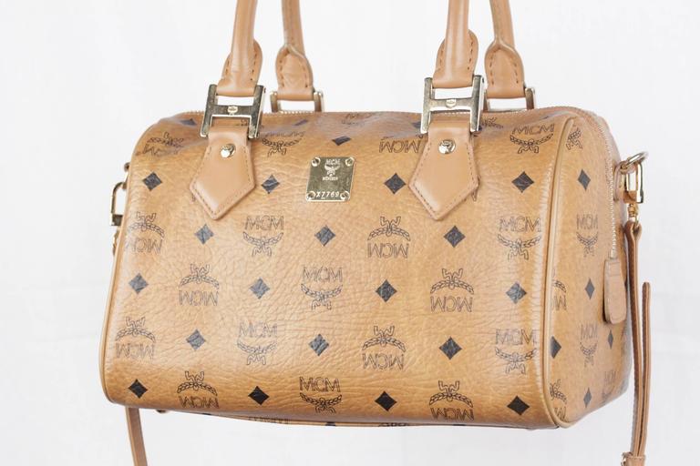 MCM MUNCHEN Tan COGNAC VISETOS Canvas Bauletto BOSTON BAG Handbag w