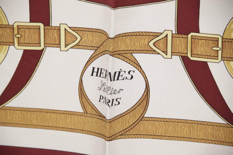 HERMES PARIS Burgundy Silk Scarf EPERON D'OR Henry D'Origny 1974 For