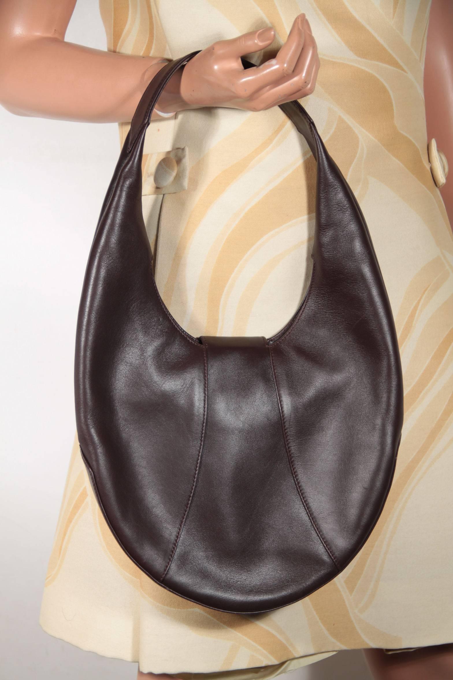 Black  BULGARI BVLGARI Brown Soft Leather HOBO Shoulder Bag OVAL HANDBAG