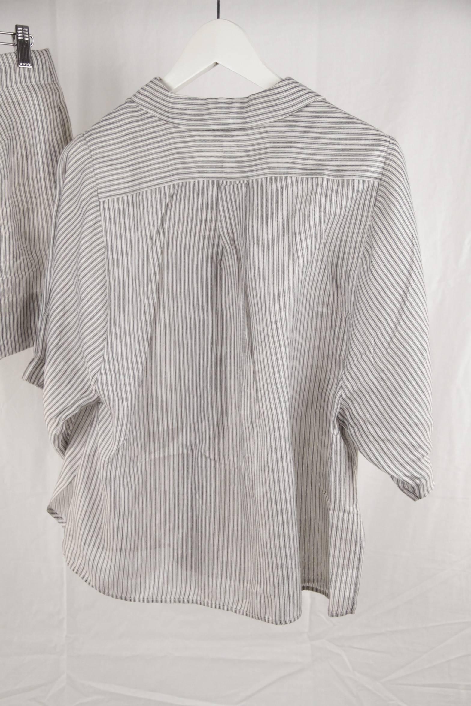 Gray STELLA McCARTNEY Striped Cotton & Silk SHIRT & SHORT Pants SET Size 38