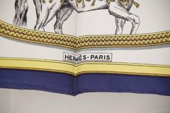 HERMES PARIS Vintage Blau Seide GRAND APPARAT SCARF Jacques Eudel