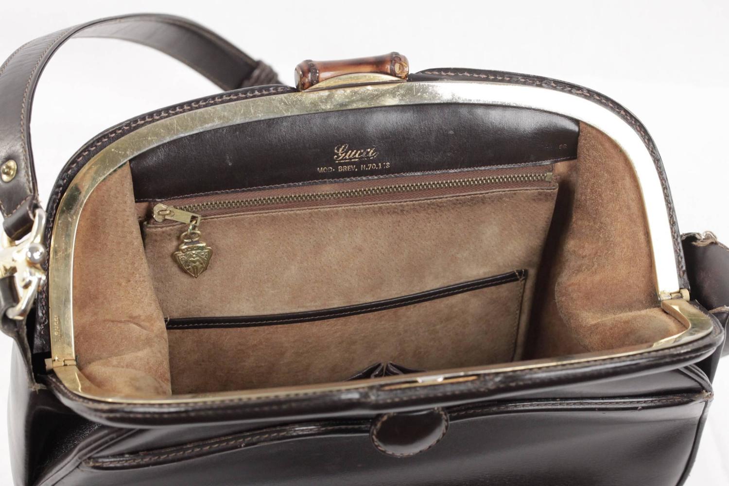 GUCCI VINTAGE Brown Leather SHOULDER BAG Handbag w/ BAMBOO Closure RARE at 1stdibs