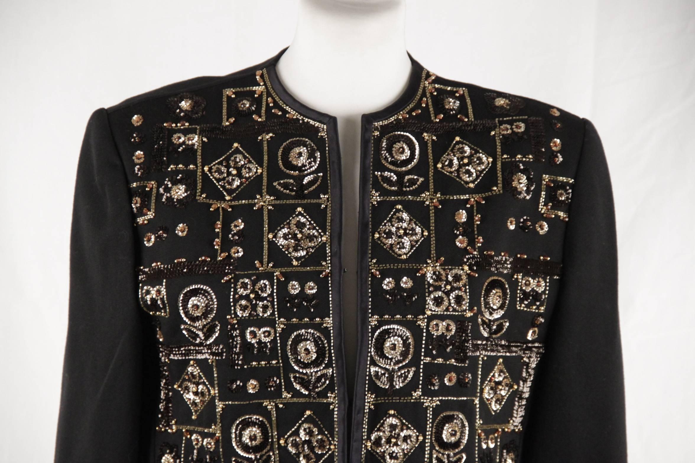 Women's ANDRE LAUG Vintage Black Embellished EVENING JACKET Beads & Sequins