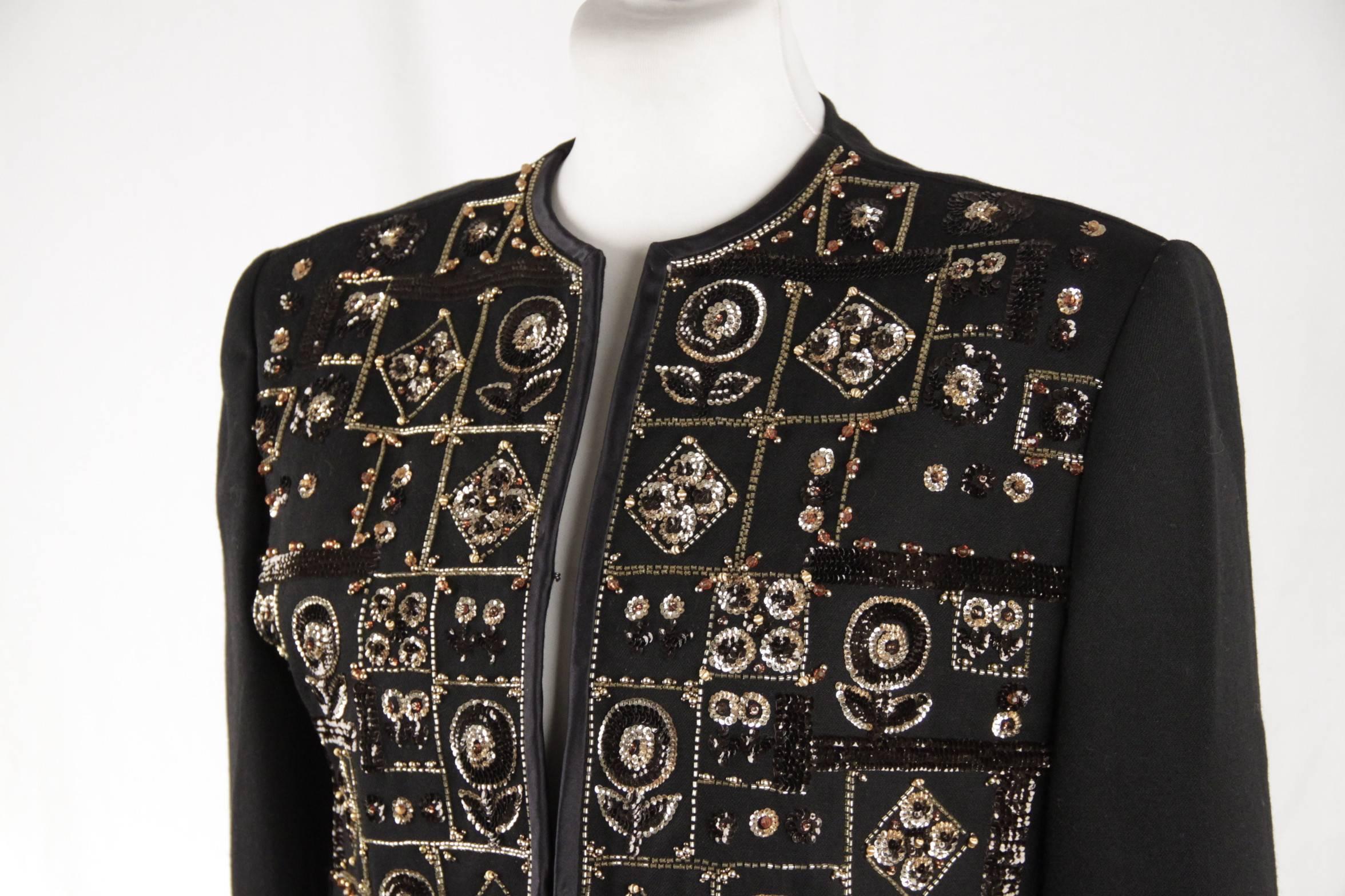 ANDRE LAUG Vintage Black Embellished EVENING JACKET Beads & Sequins 1