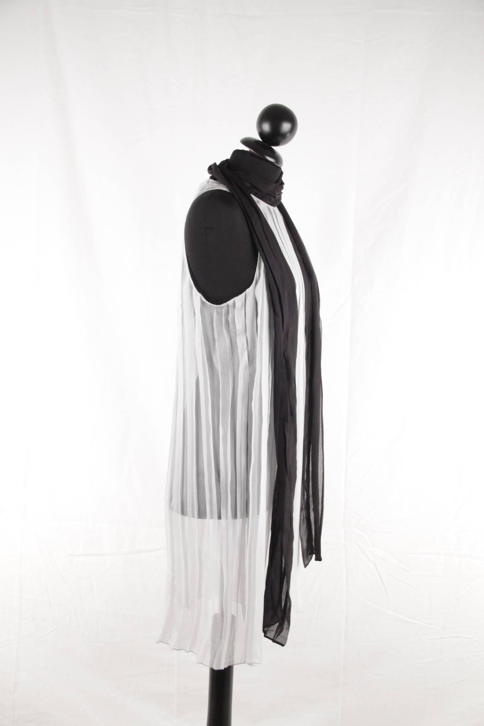 Women's Prada Silk Pleated Shift Dress with Contrasting Self Tie Scarf  