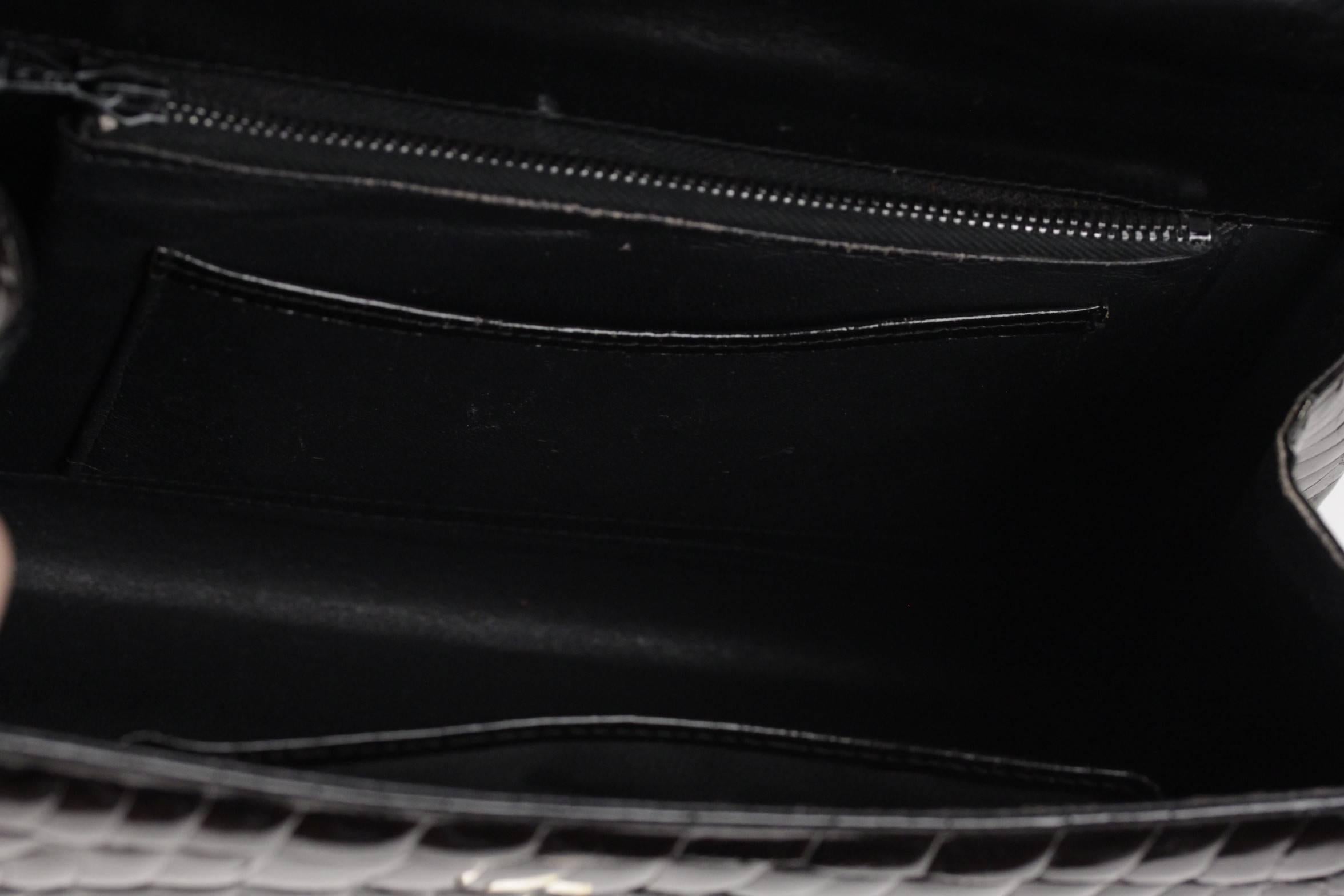 VINTAGE Black CROCODILE Leather CLUTCH Handbag FLAP PURSE 2