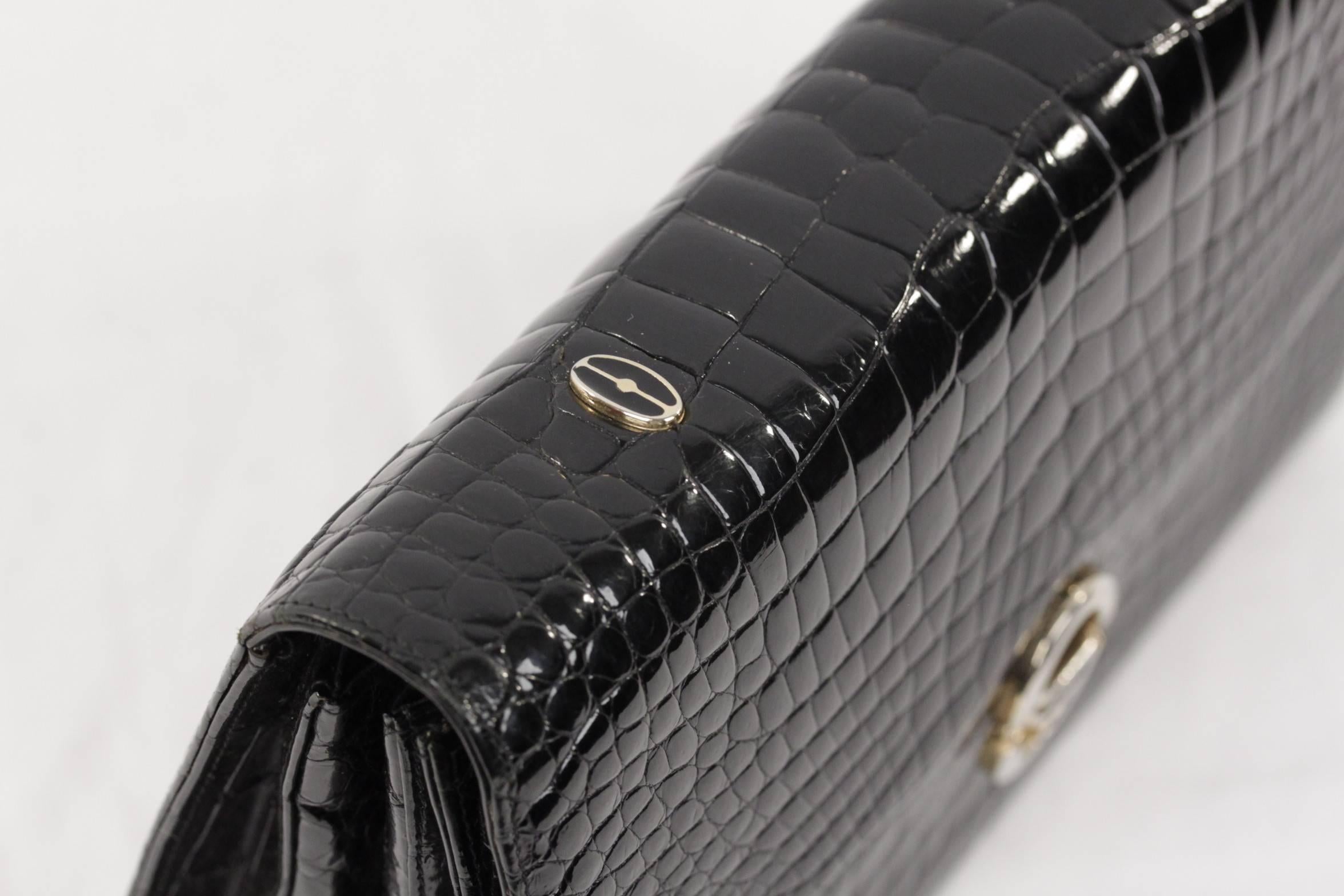Women's VINTAGE Black CROCODILE Leather CLUTCH Handbag FLAP PURSE