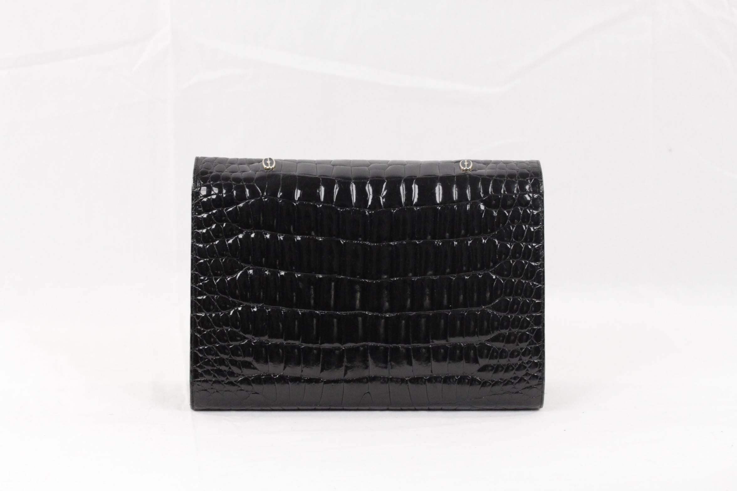 VINTAGE Black CROCODILE Leather CLUTCH Handbag FLAP PURSE 1