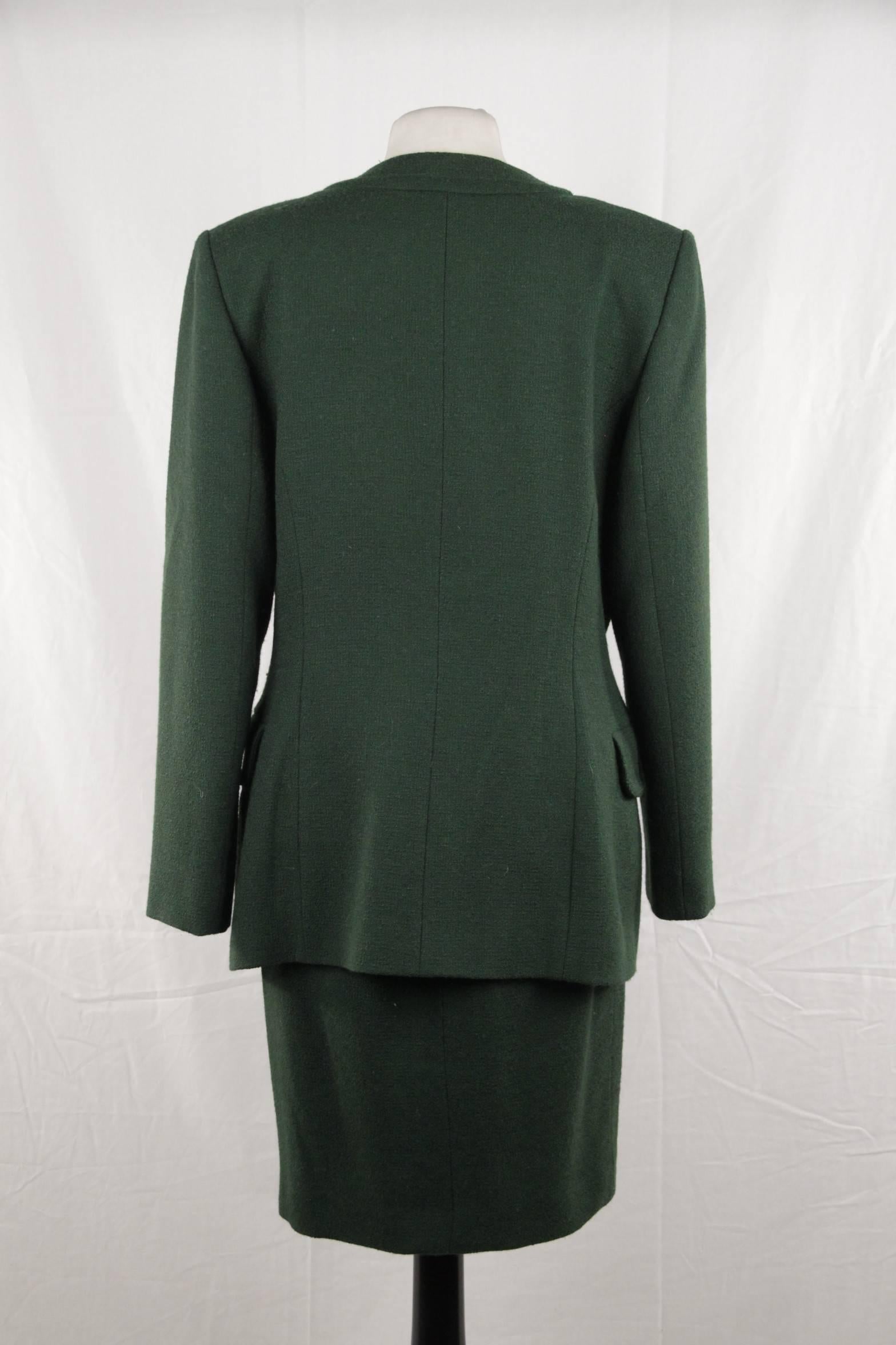 Black GIVENCHY BOUTIQUE Vintage Green Wool SUIT Blazer & Skirt SET