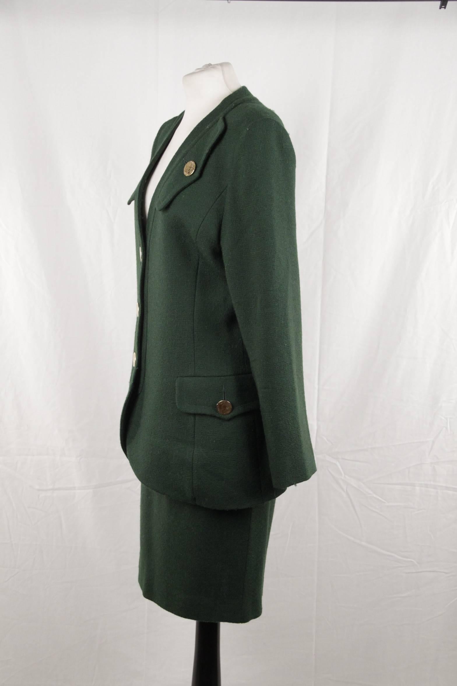 Women's GIVENCHY BOUTIQUE Vintage Green Wool SUIT Blazer & Skirt SET