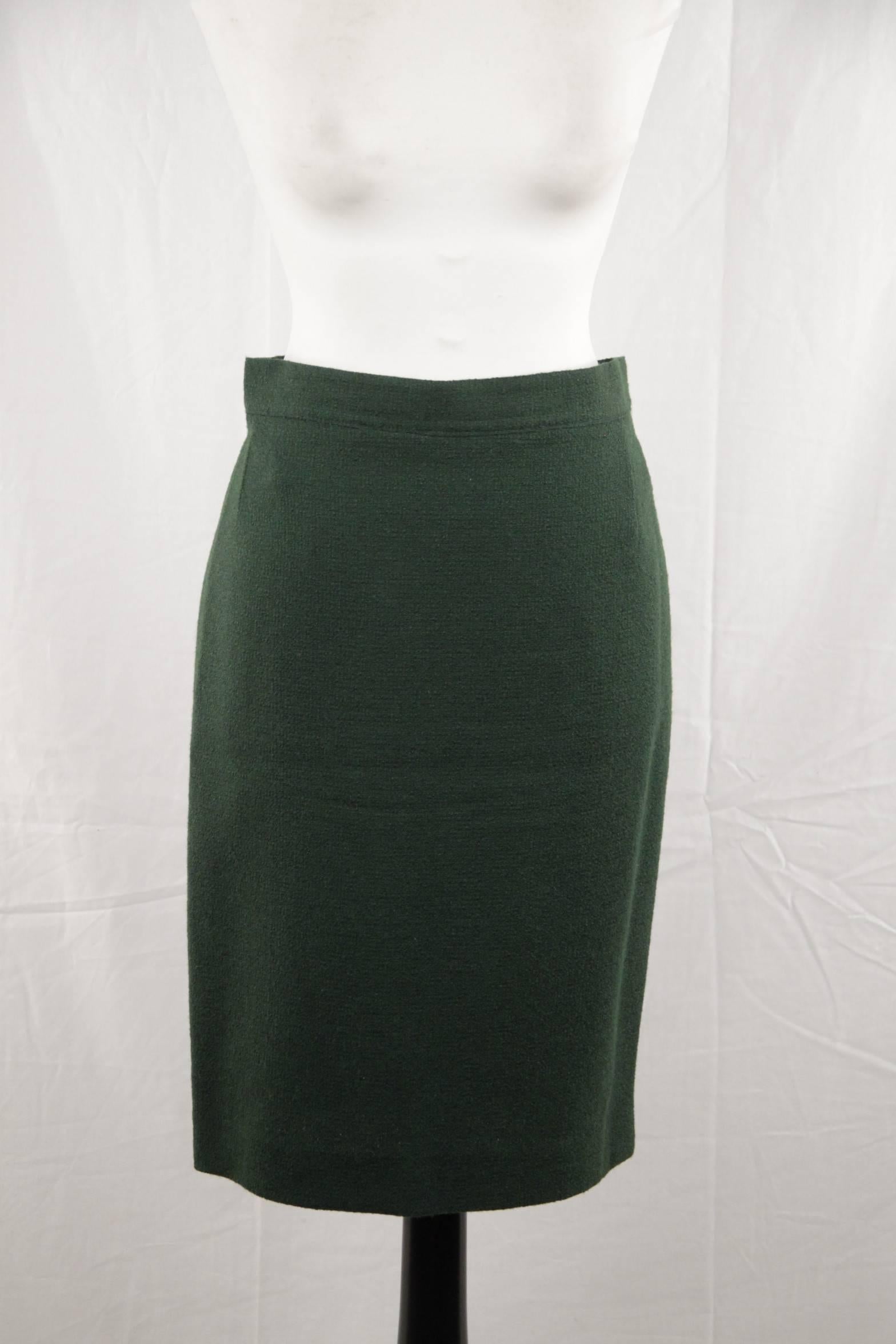 GIVENCHY BOUTIQUE Vintage Green Wool SUIT Blazer & Skirt SET 3
