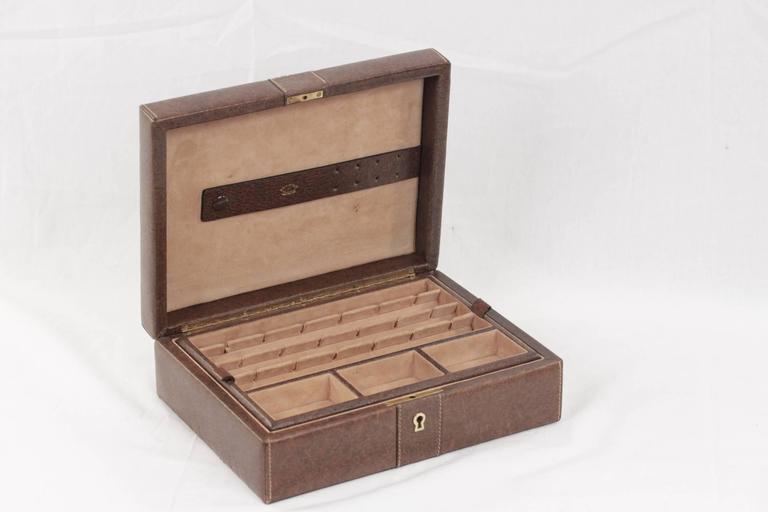 GUCCI VINTAGE Brown Leather BOX JEWELRY CASE w/ STIRRUP Detail HOME