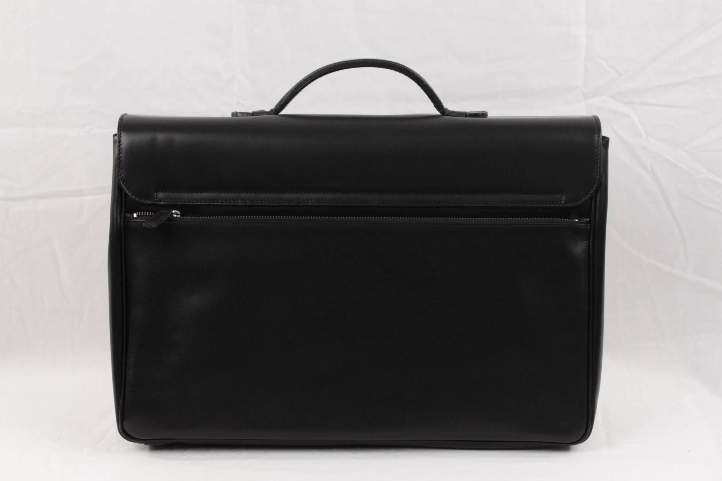 BATTISTONI Black Leather LARGE BRIEFCASE Handbag WORK Business BAG In Excellent Condition In Rome, Rome