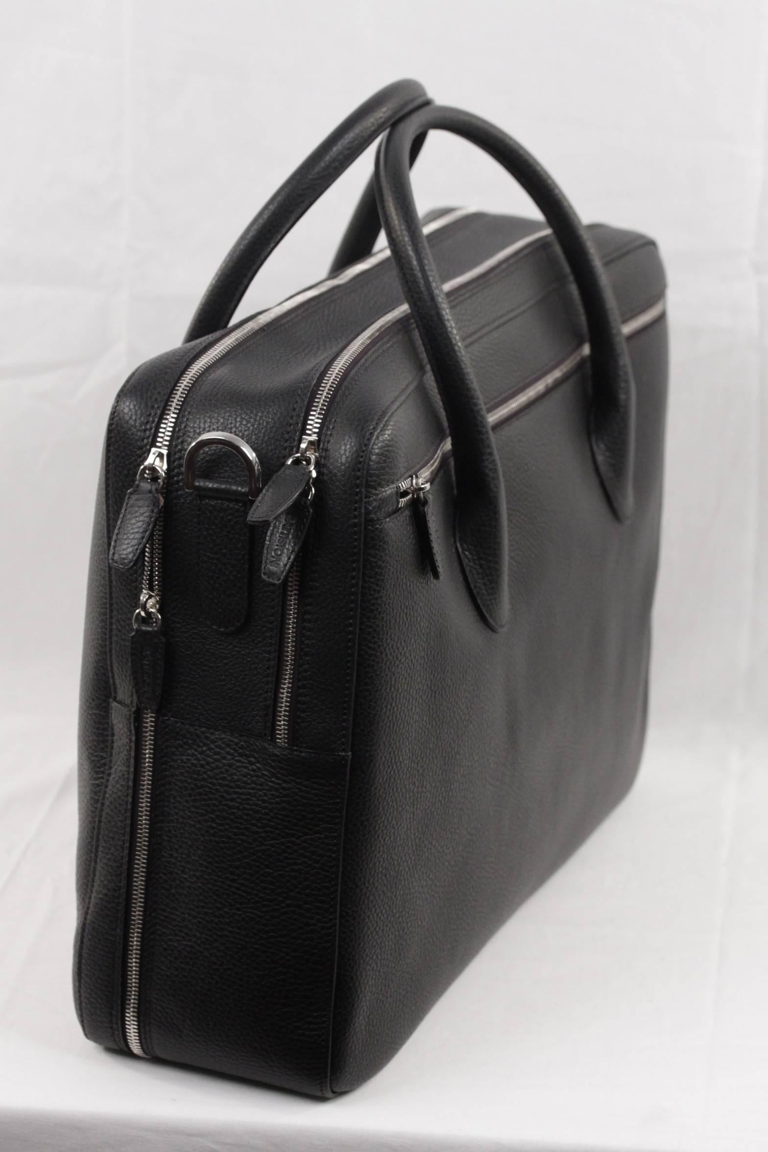 BATTISTONI Black Leather LARGE BRIEFCASE Handbag WORK Business BAG w/ Strap In New Condition In Rome, Rome