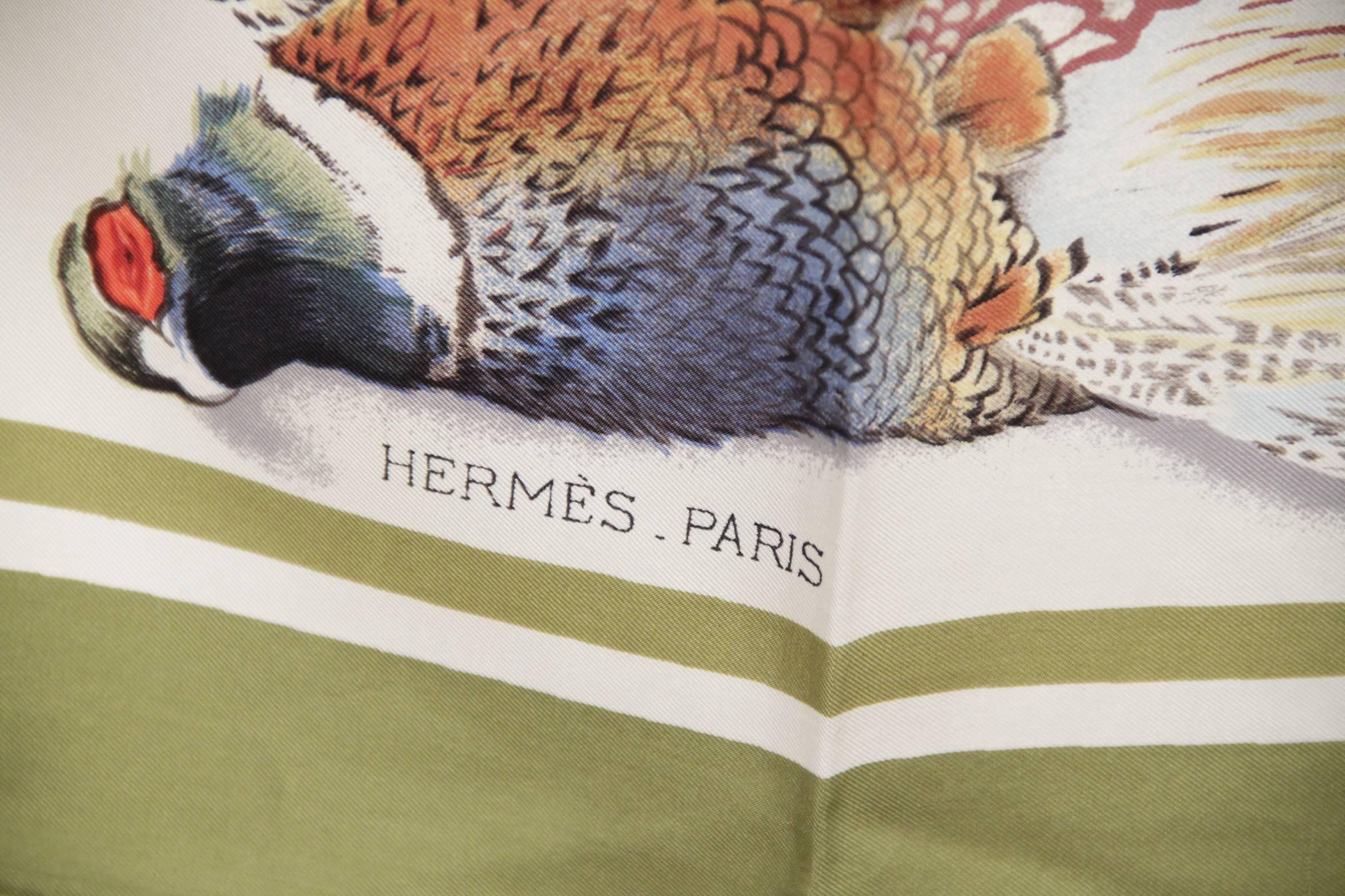 HERMES PARIS Vintage Silk Scarf FLEURS & GIBIERS De Linares 1962 2
