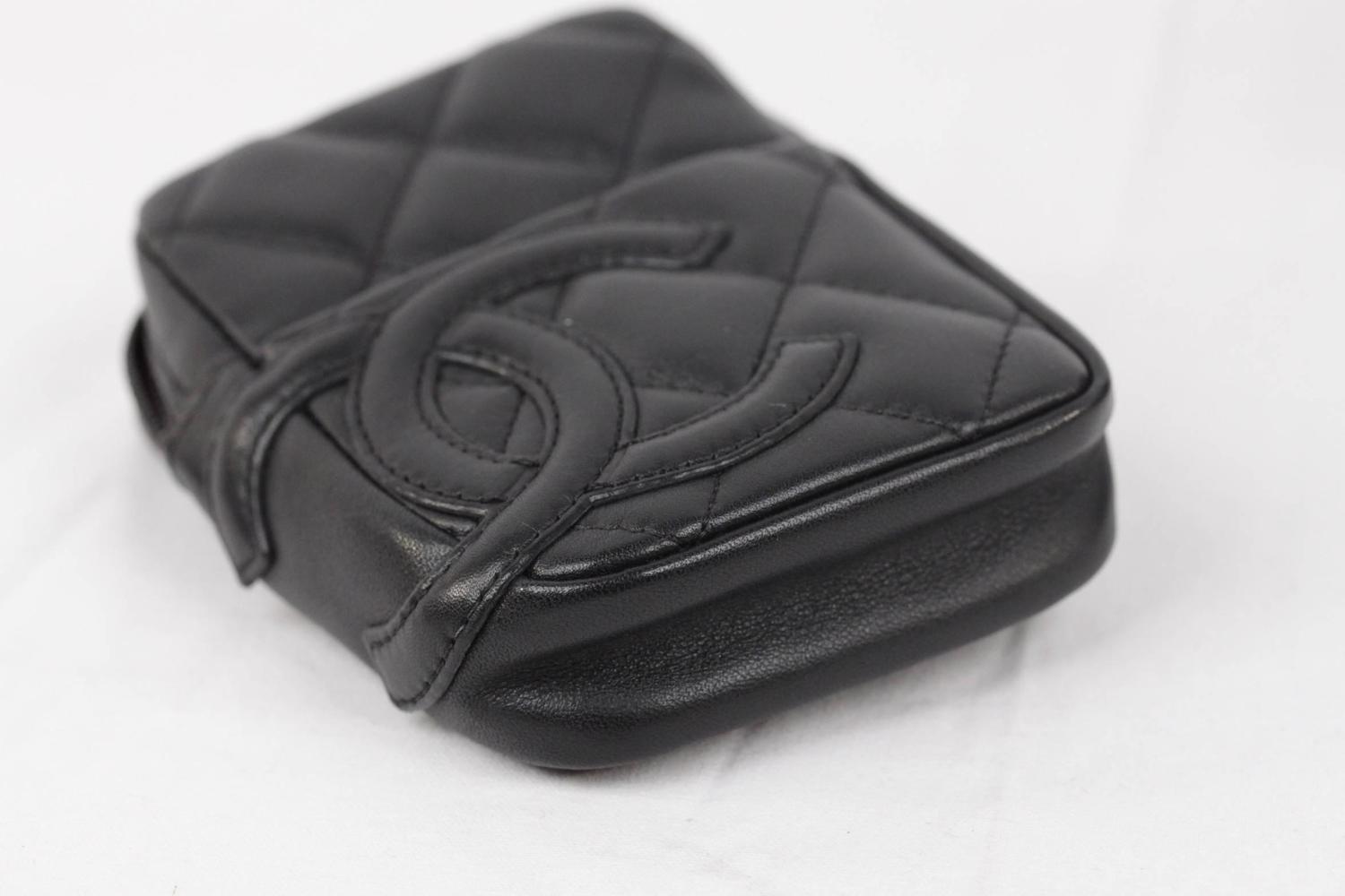 CHANEL Cambon Black QUILTED Leather CIGARETTE CASE Holder Zip POUCH at