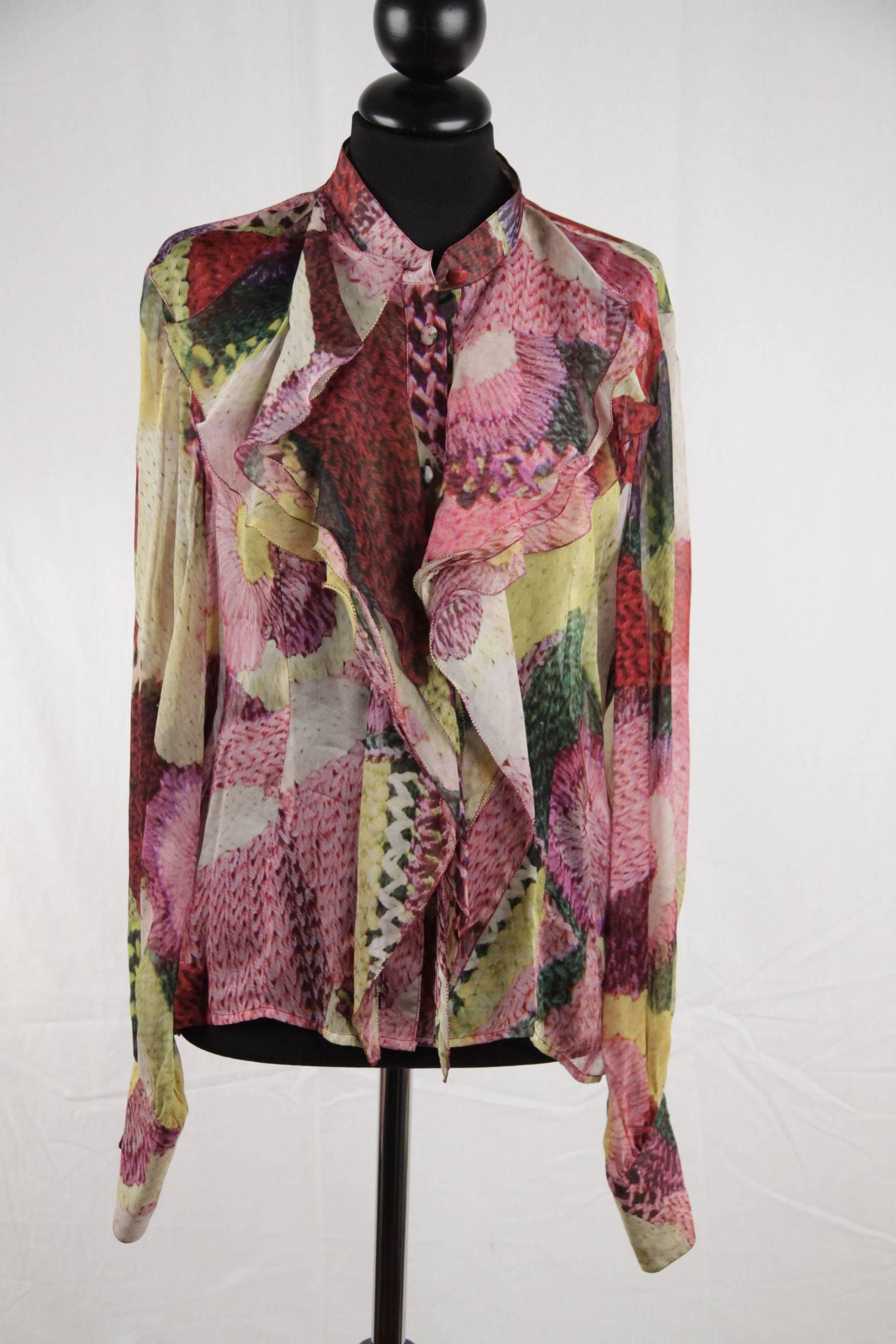 Brown LAURA BIAGIOTTI Vintage Multicolor Velvet BLAZER & Silk SHIRT Co-Ord SET Size 42