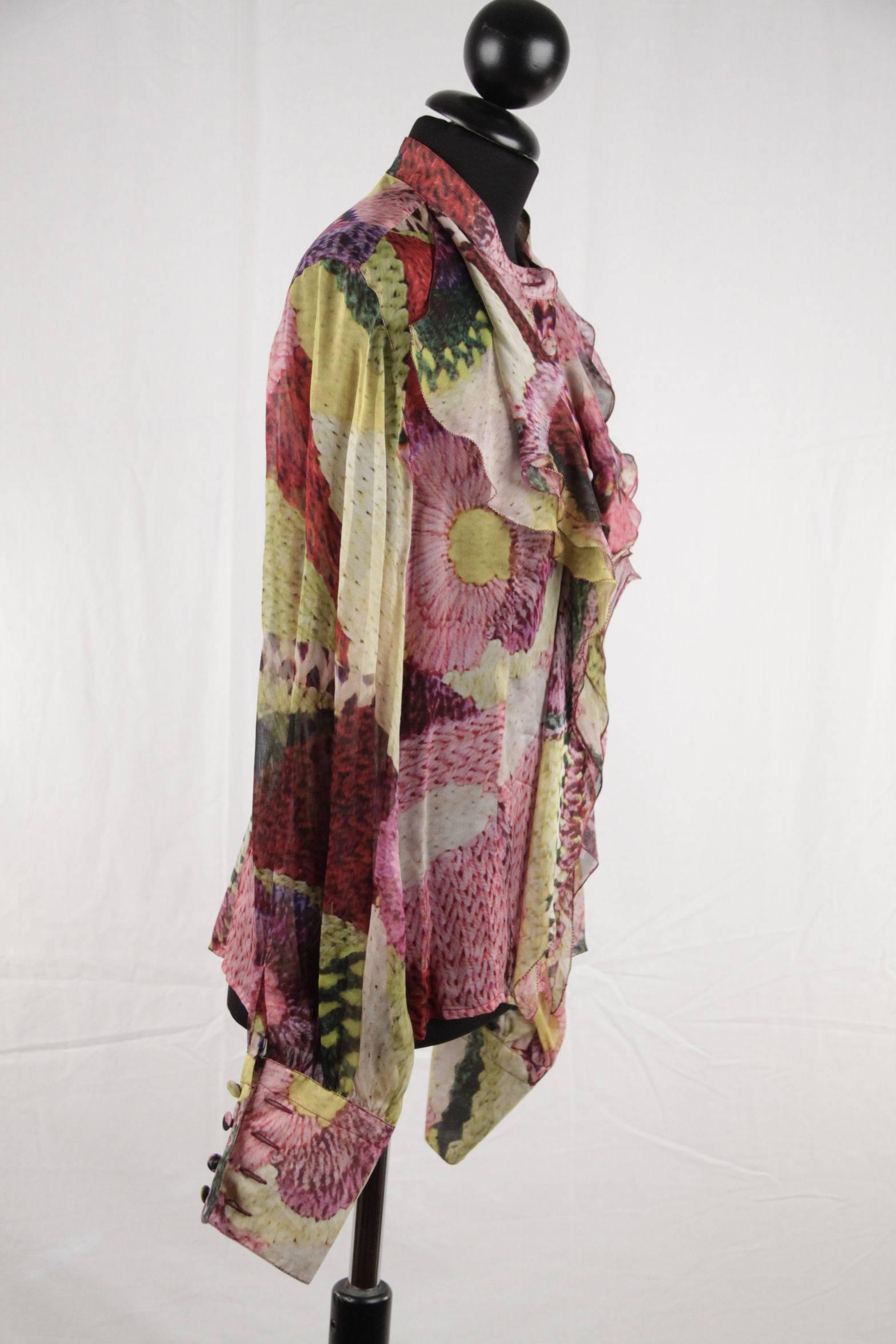 Women's LAURA BIAGIOTTI Vintage Multicolor Velvet BLAZER & Silk SHIRT Co-Ord SET Size 42